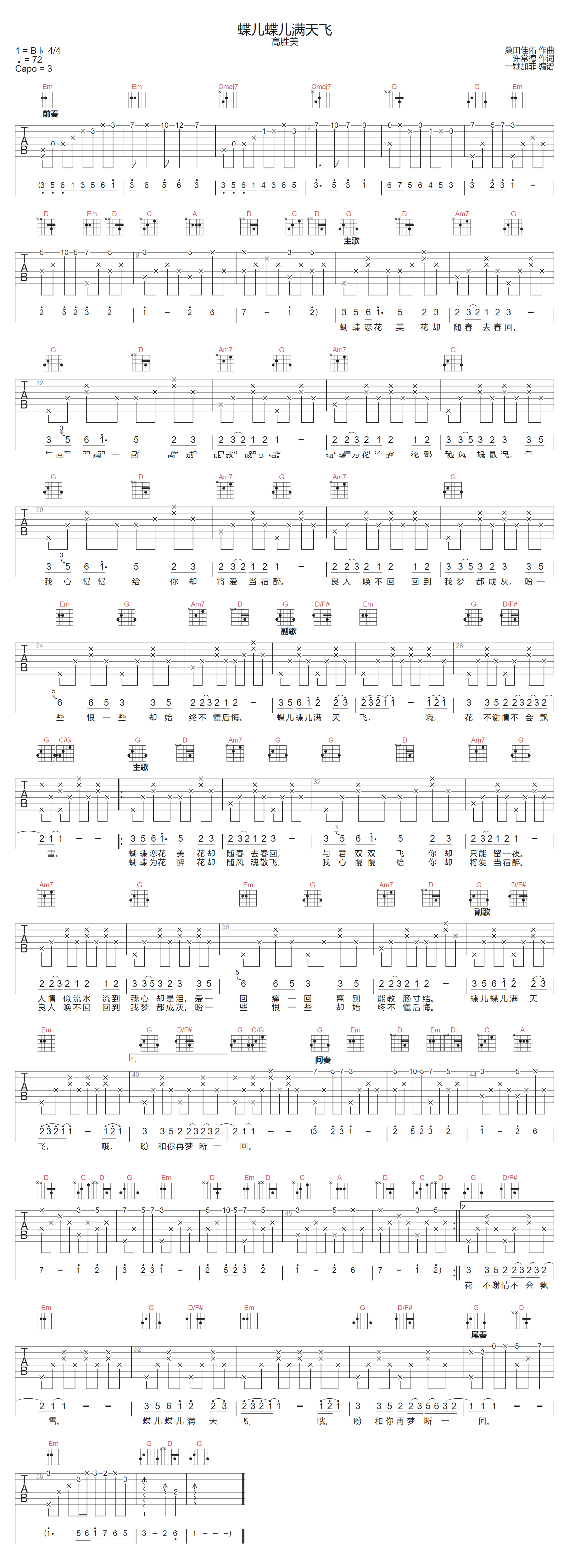 蝶儿蝶儿满天飞吉他谱预览图