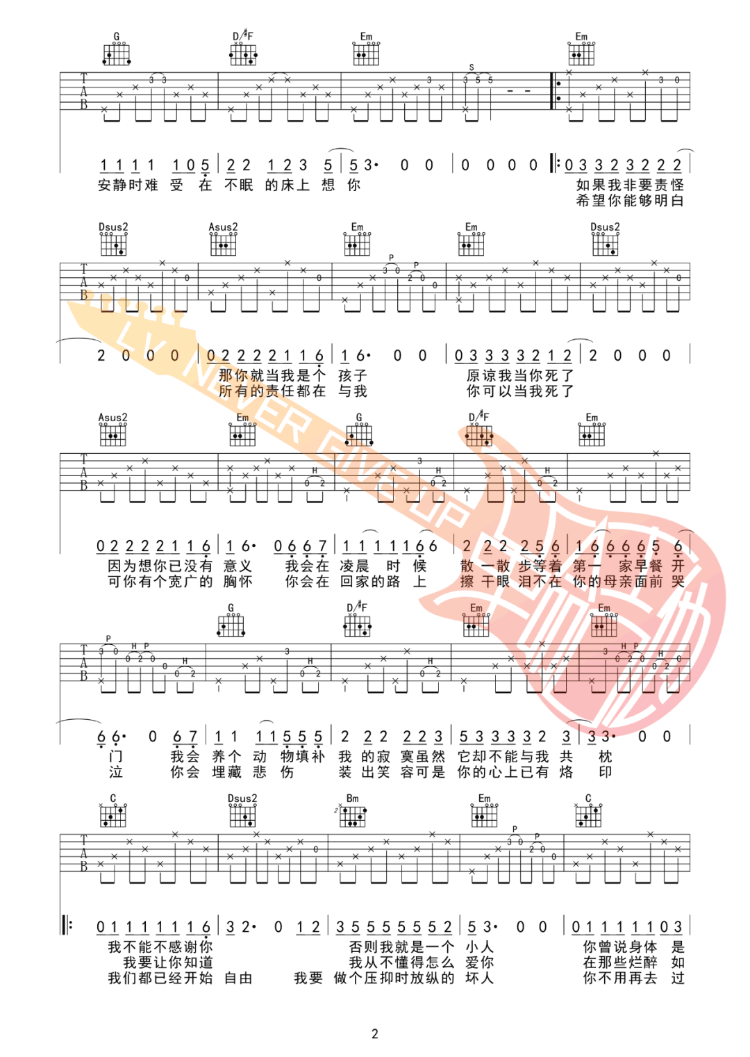 已是两条路上的人吉他谱预览图