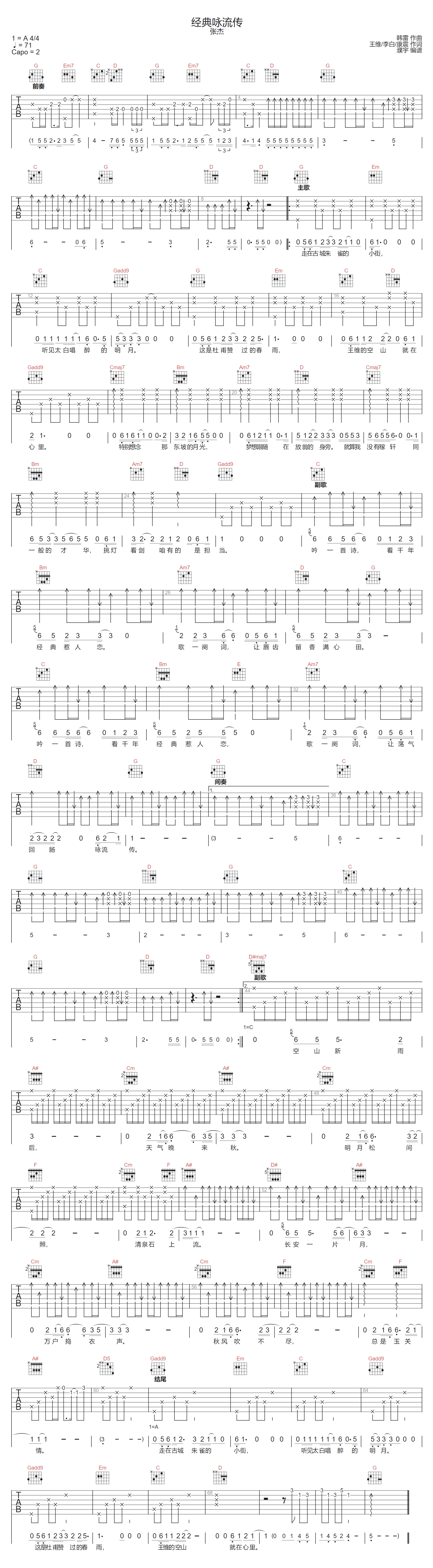 经典咏流传吉他谱预览图