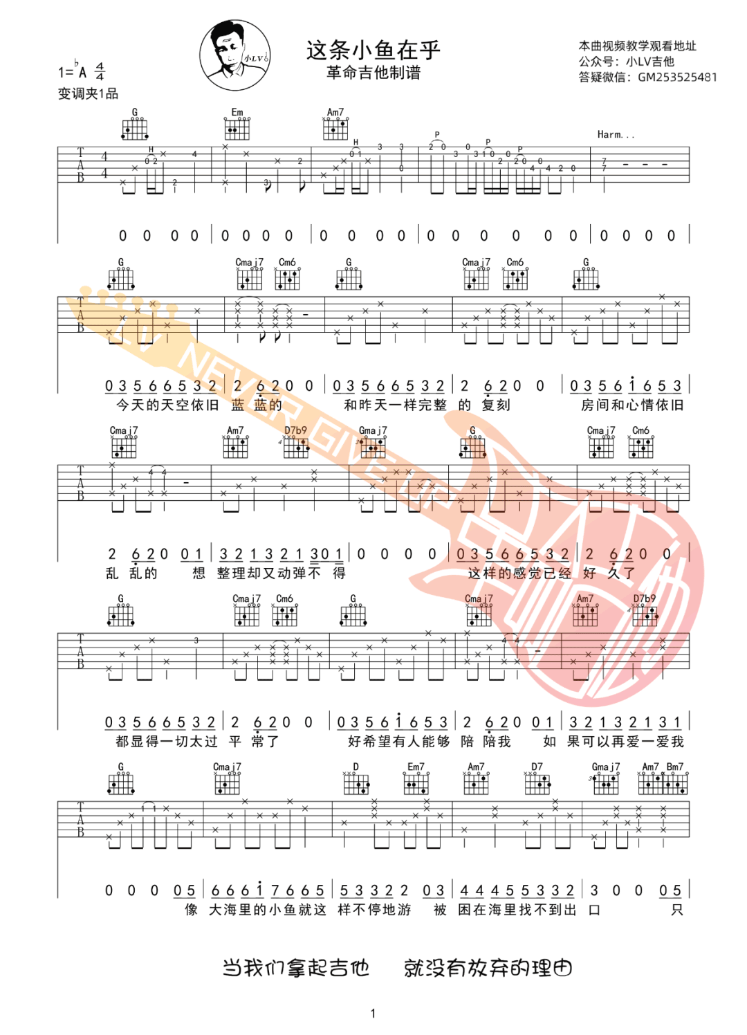这条小鱼在乎吉他谱预览图