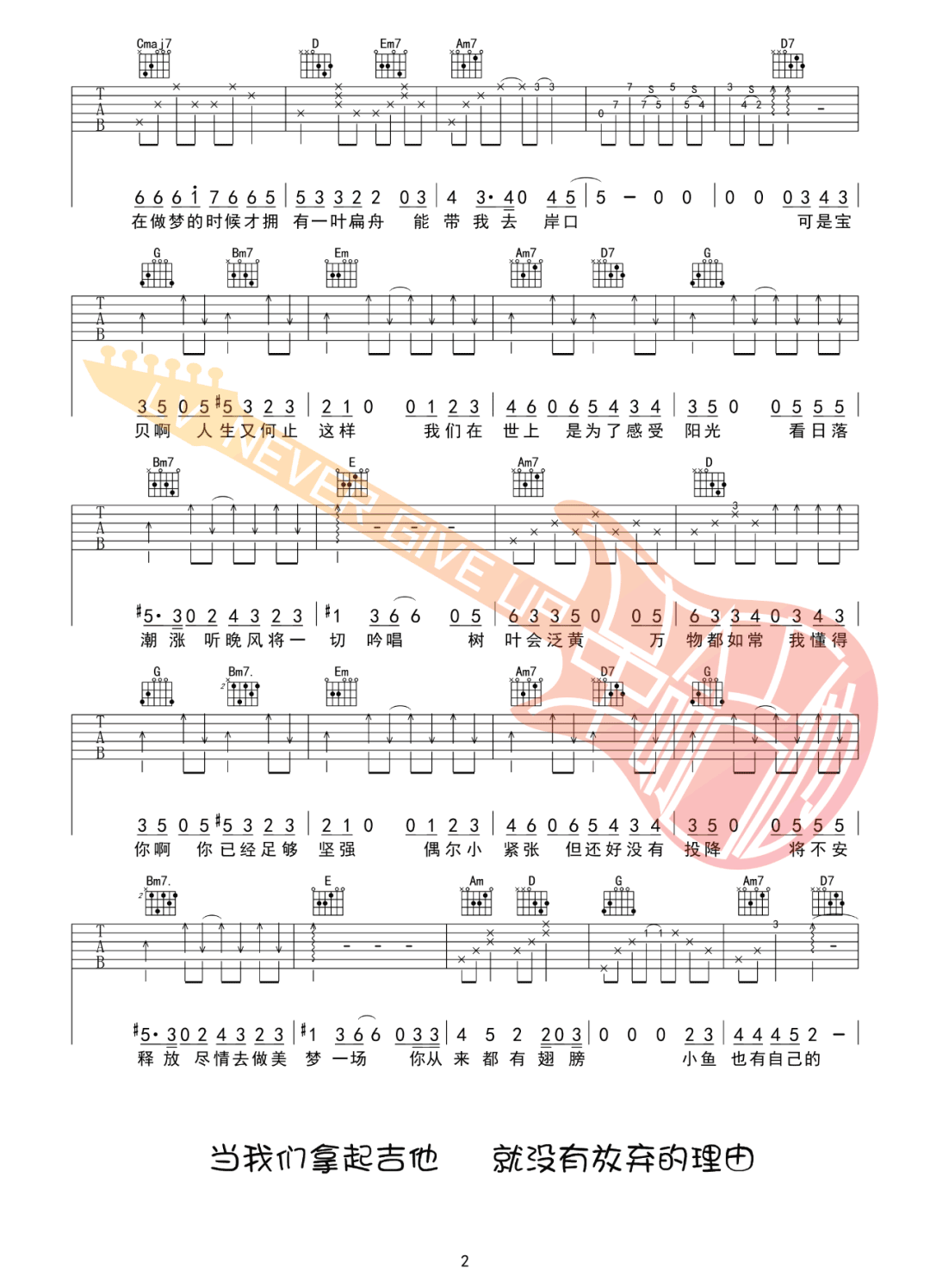 这条小鱼在乎吉他谱预览图