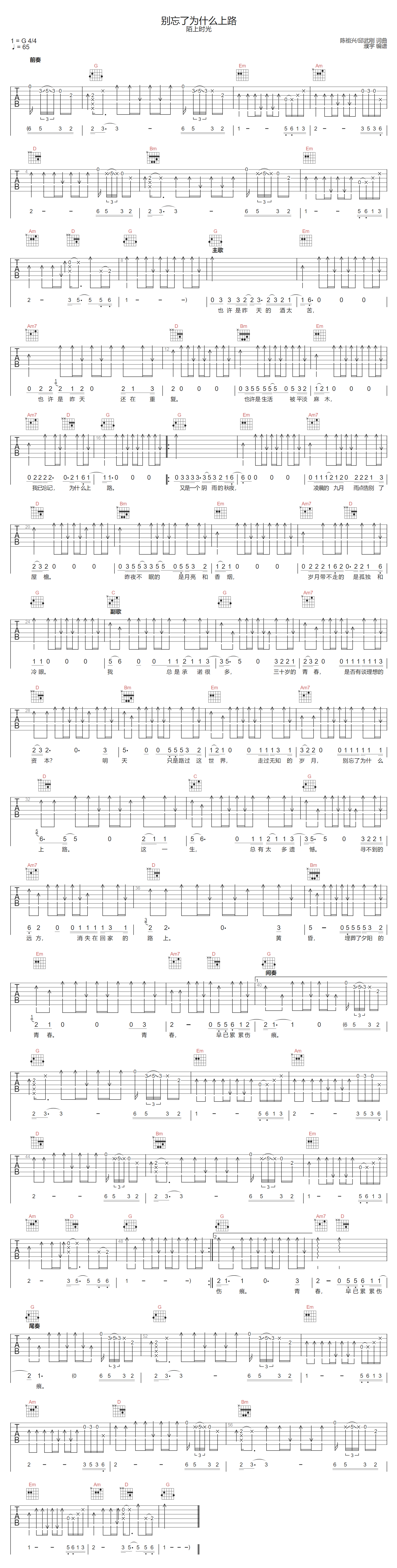 别忘了为什么上路吉他谱预览图
