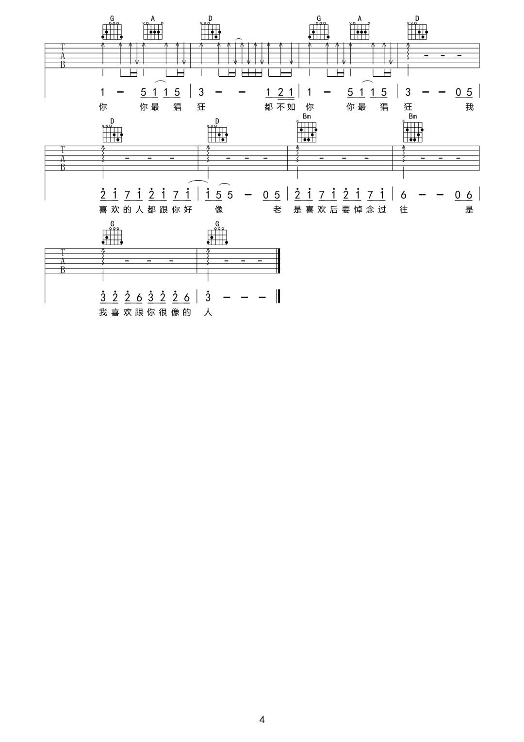 我喜欢的人都跟你好像吉他谱预览图
