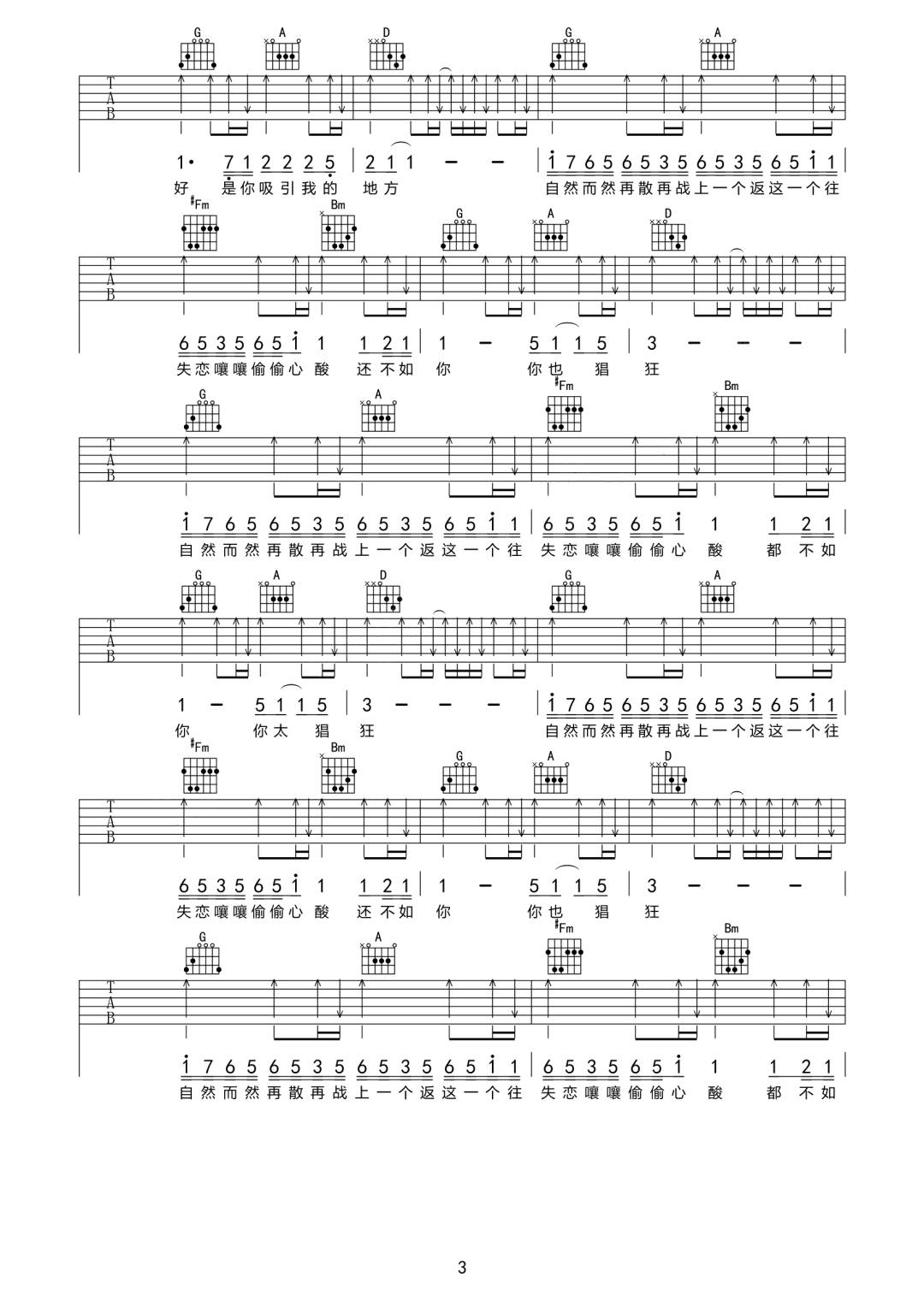 我喜欢的人都跟你好像吉他谱预览图