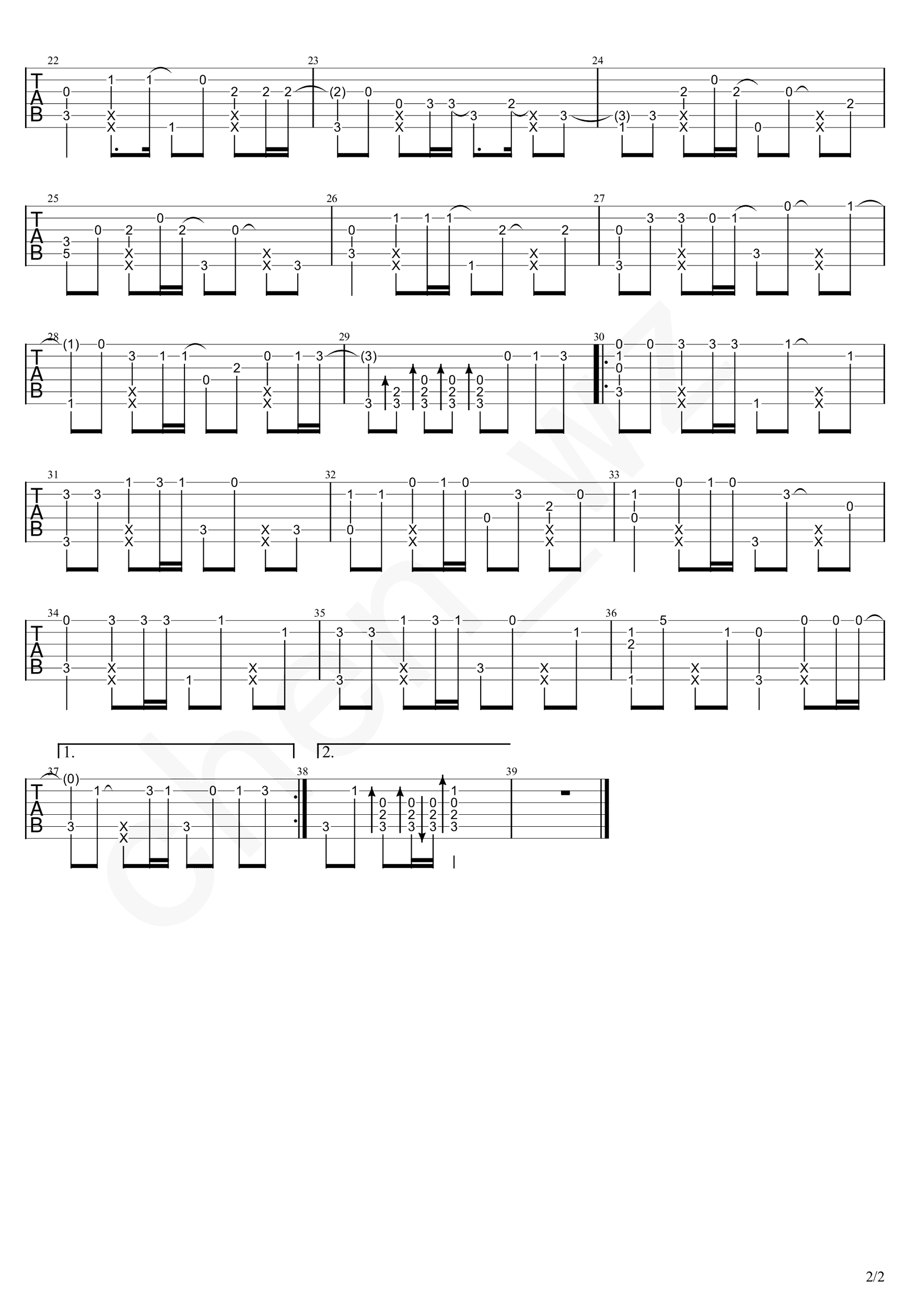 爱你指弹吉他谱预览图