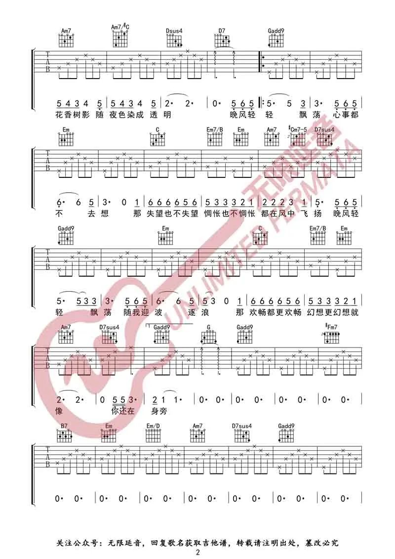 晚风吉他谱预览图