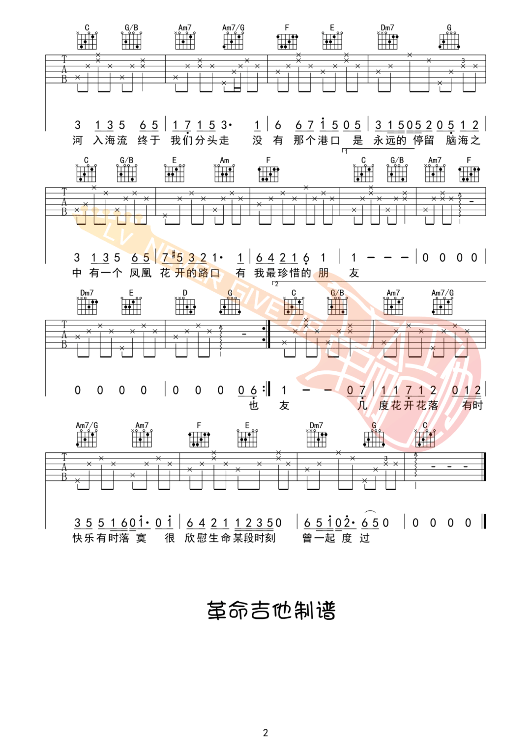 凤凰花开的路口吉他谱预览图