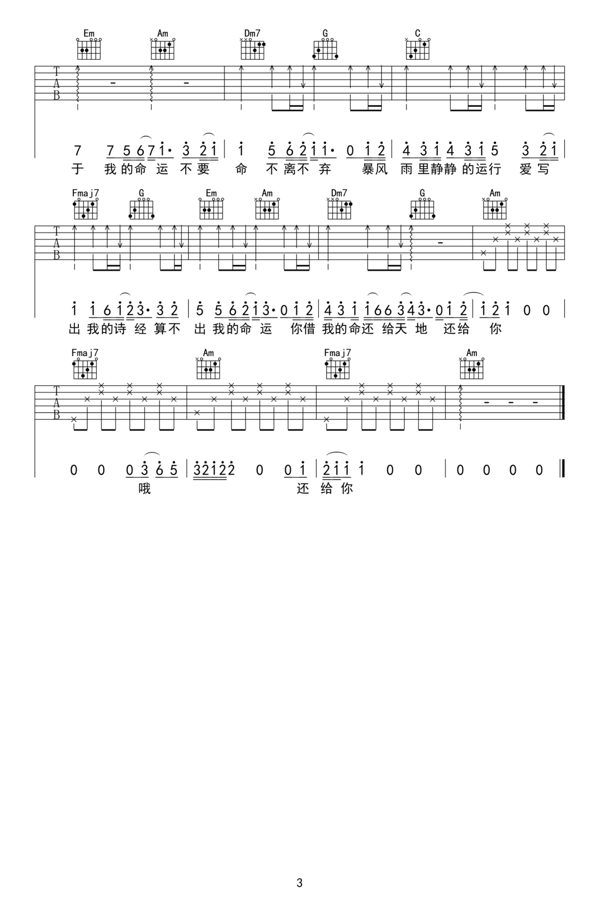 命运吉他谱预览图