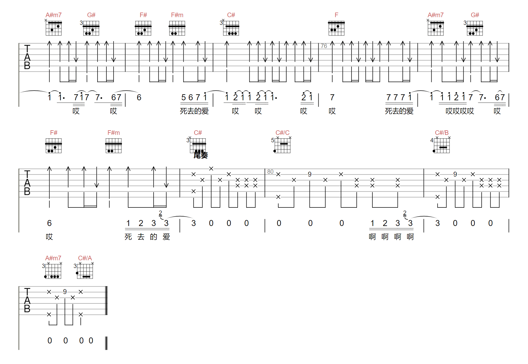 红蔷薇白玫瑰吉他谱预览图