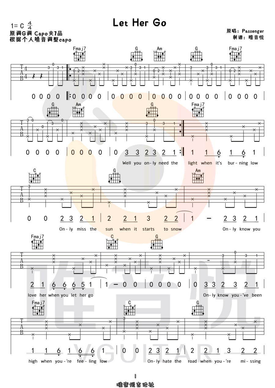 Let-Her-Go吉他谱预览图