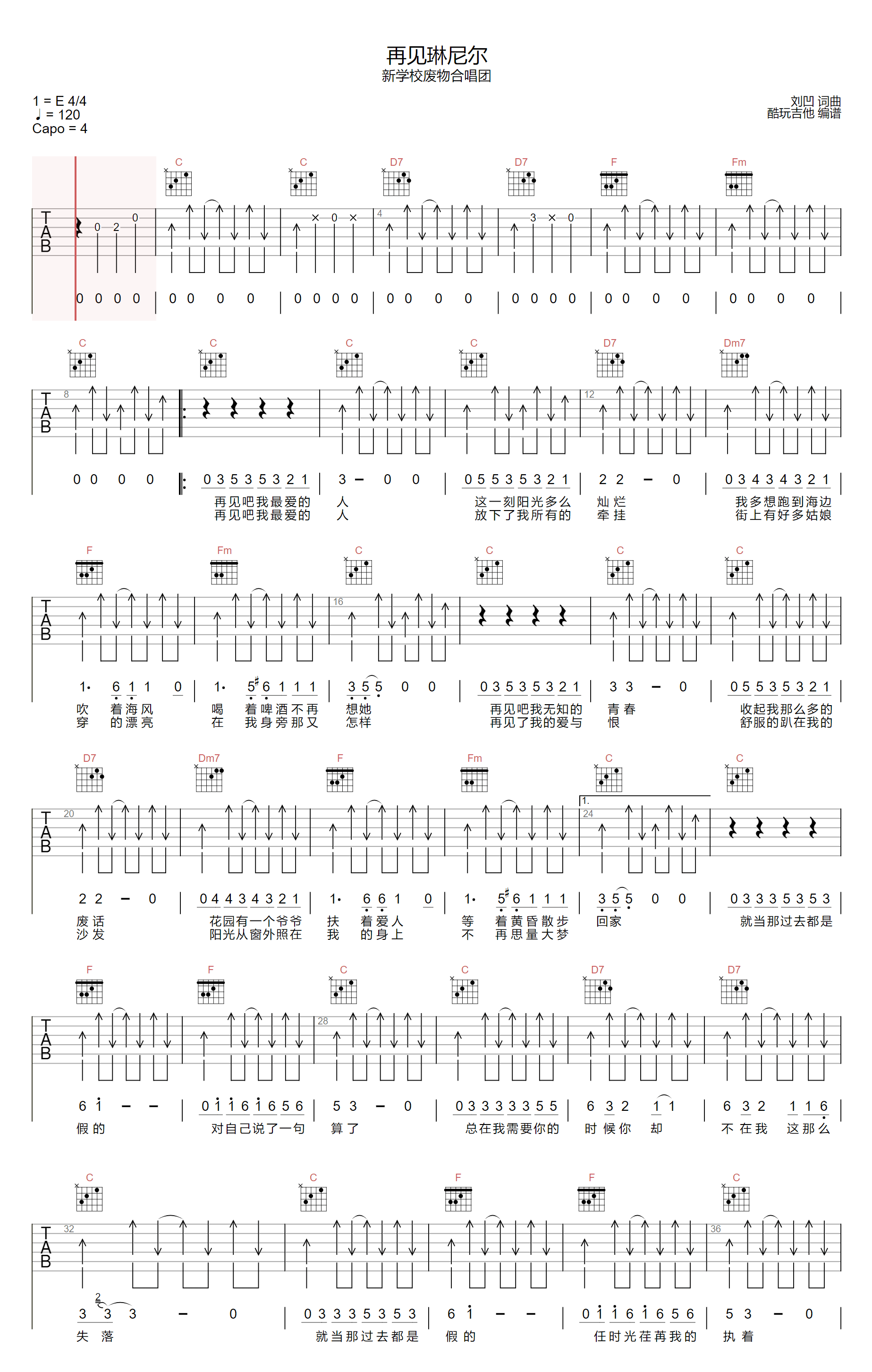 再见琳尼尔吉他谱预览图