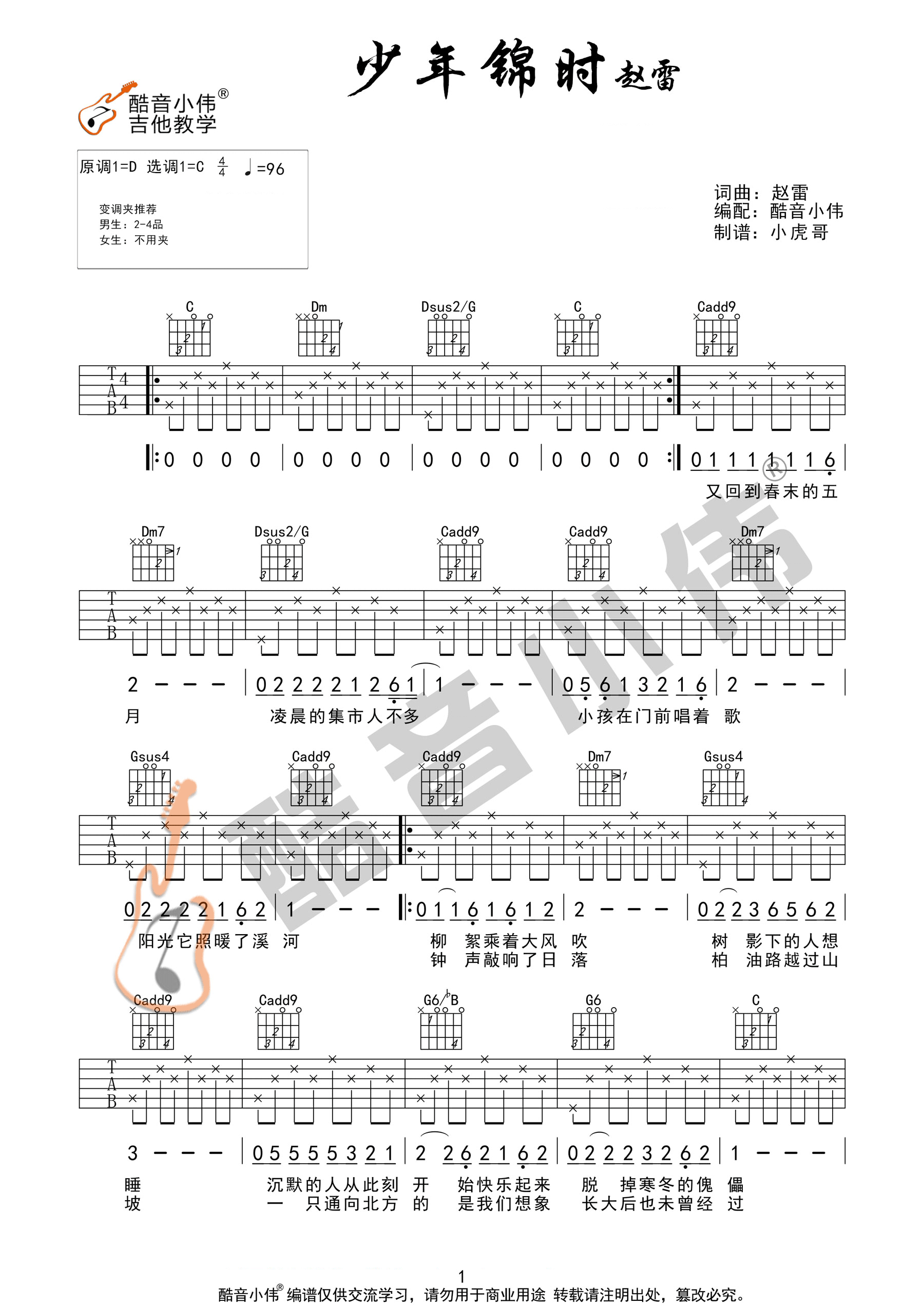 少年锦时吉他谱预览图