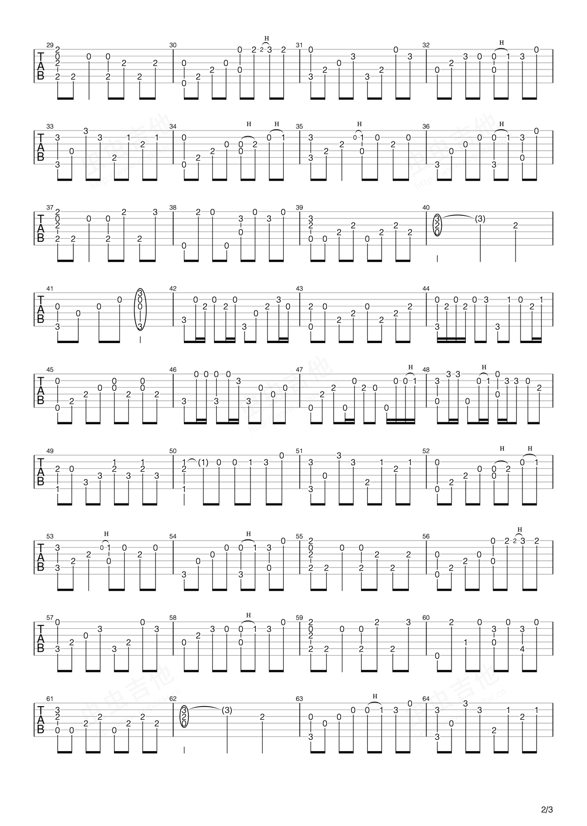 成全指弹吉他谱预览图