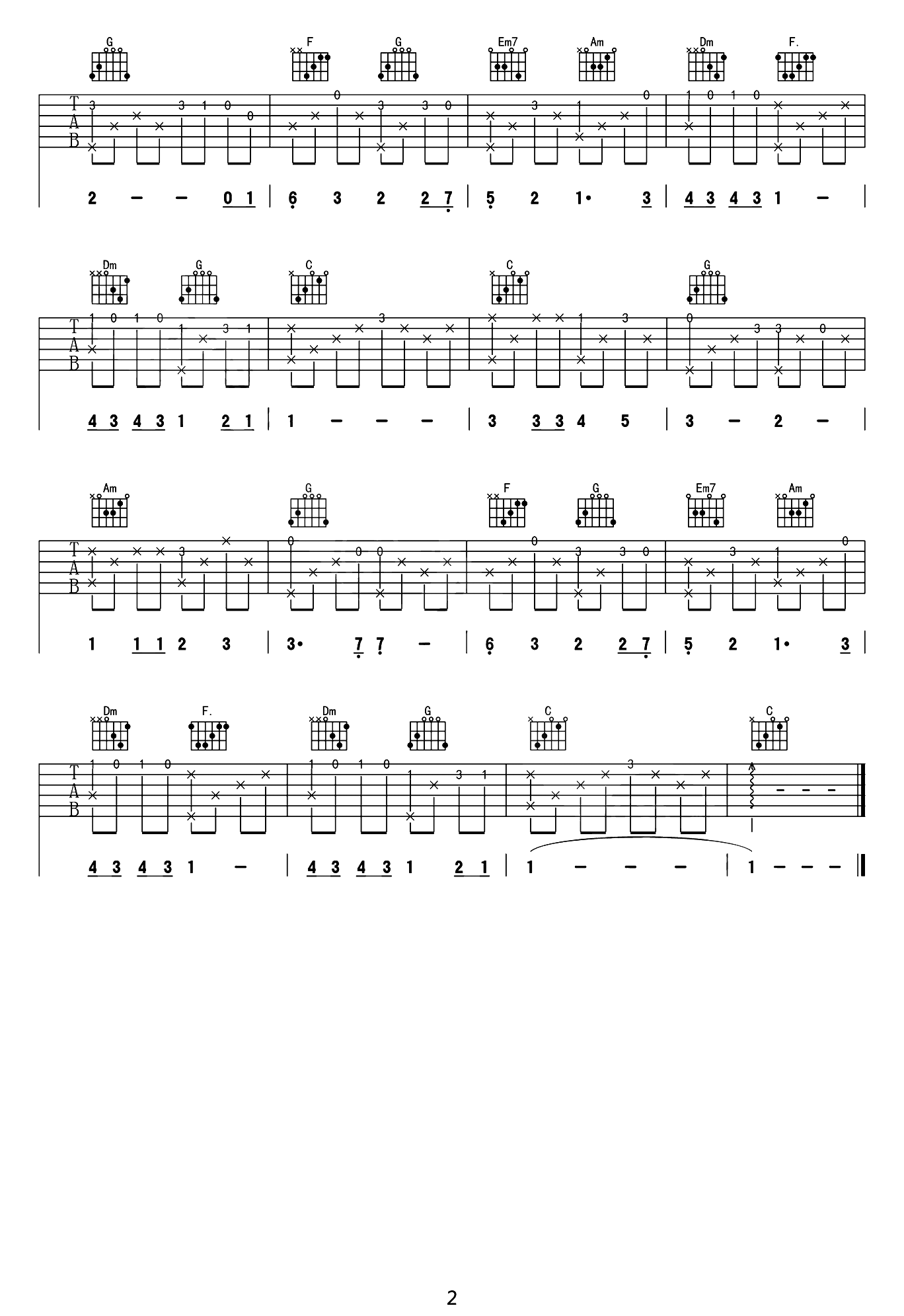 虫儿飞指弹吉他谱预览图