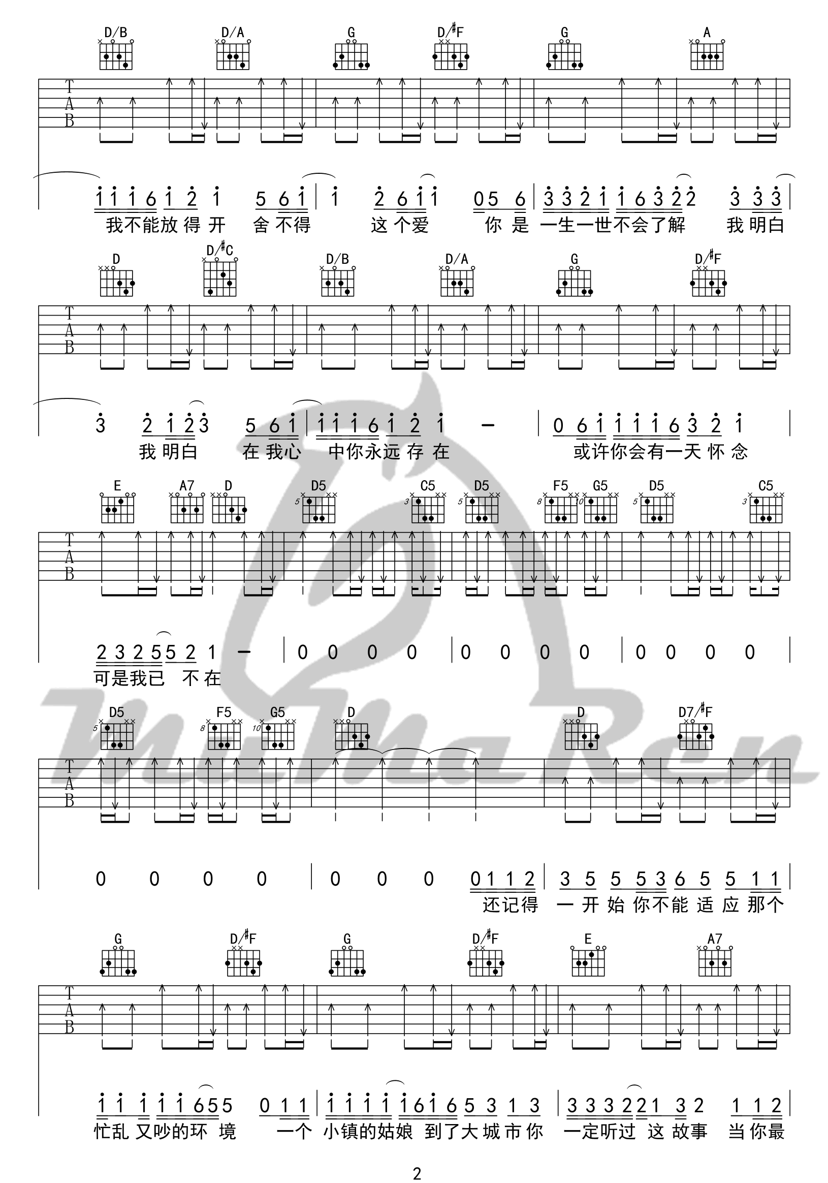小镇姑娘吉他谱预览图