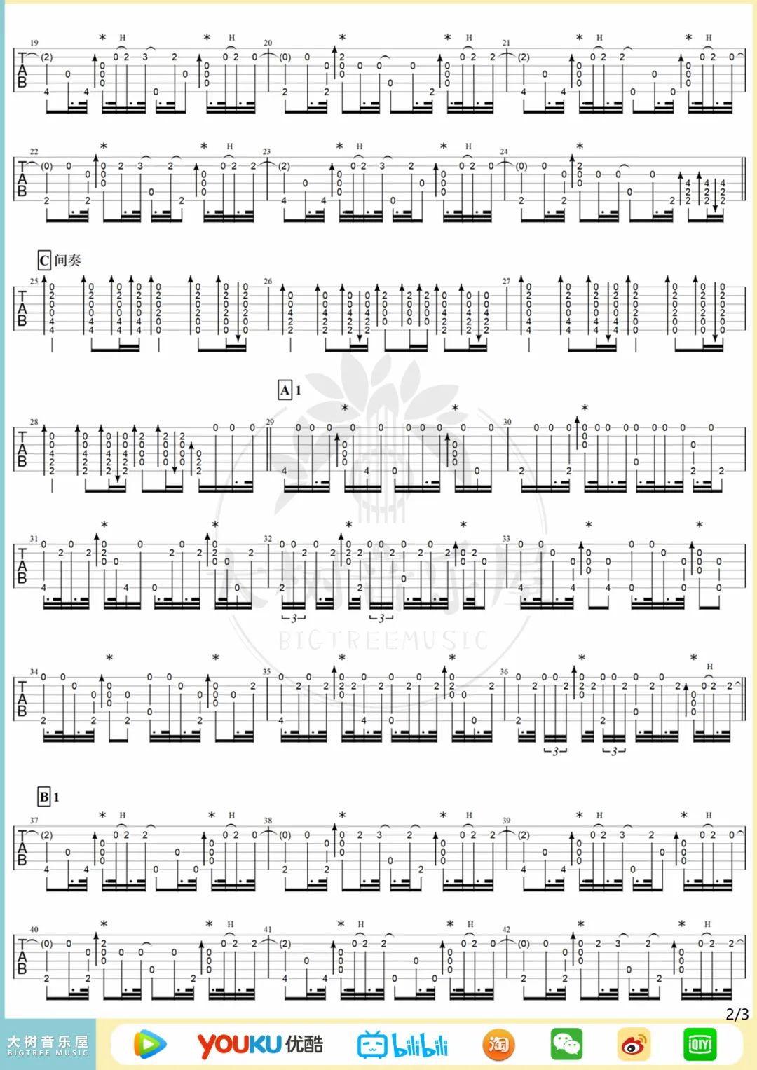 粉色海洋指弹吉他谱预览图