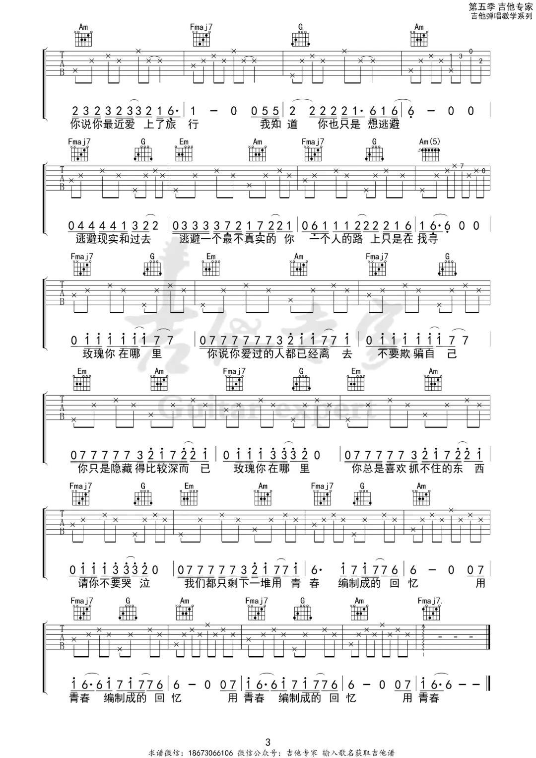 玫瑰吉他谱预览图