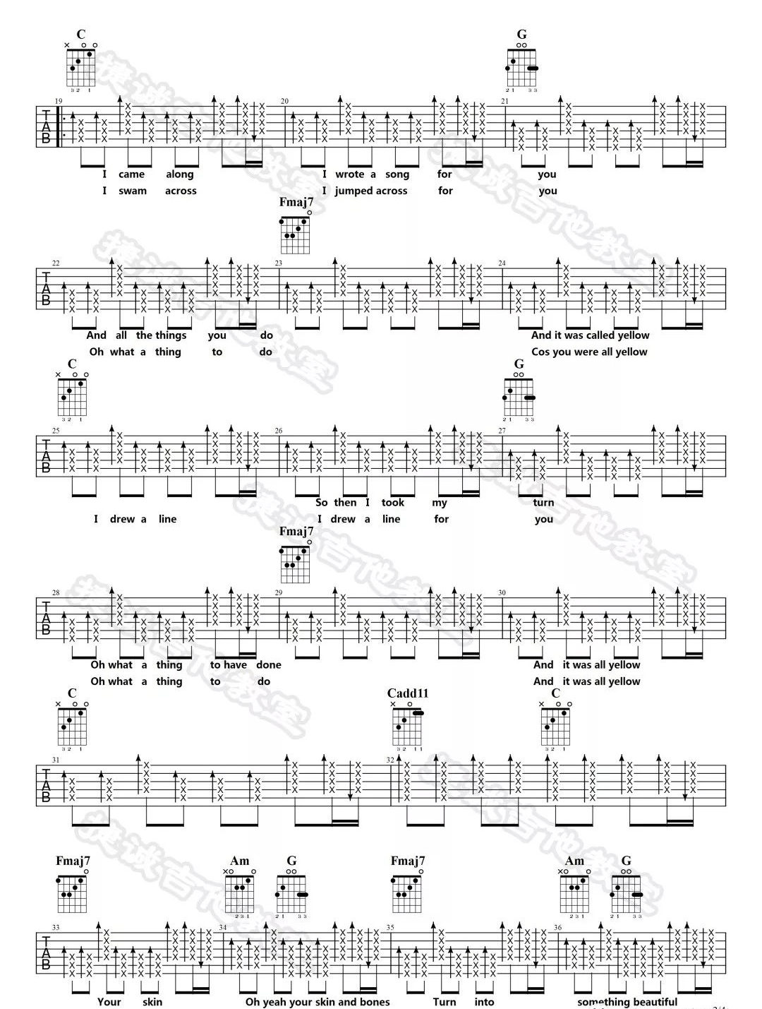 Yellow吉他谱预览图