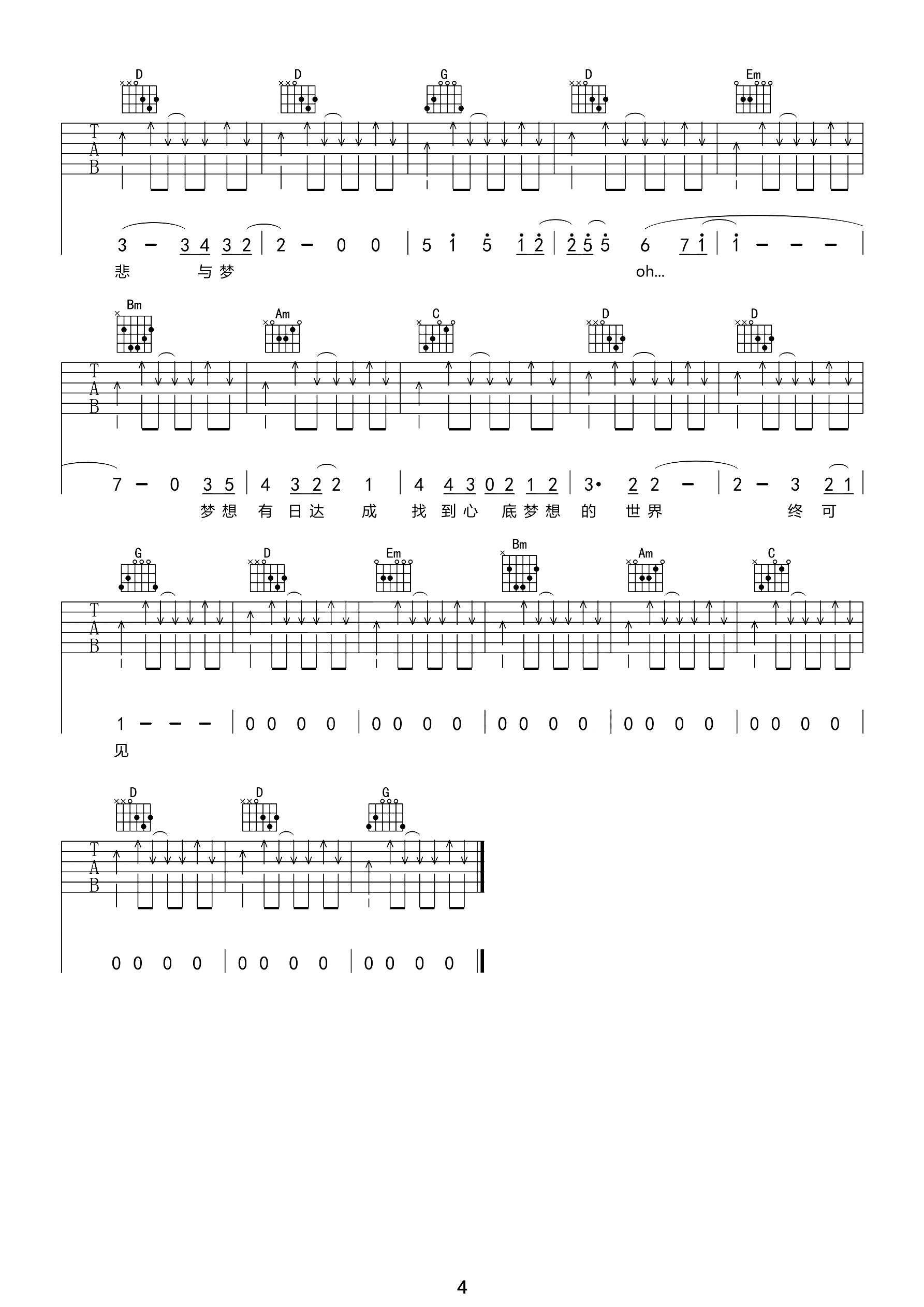 不再犹豫吉他谱预览图