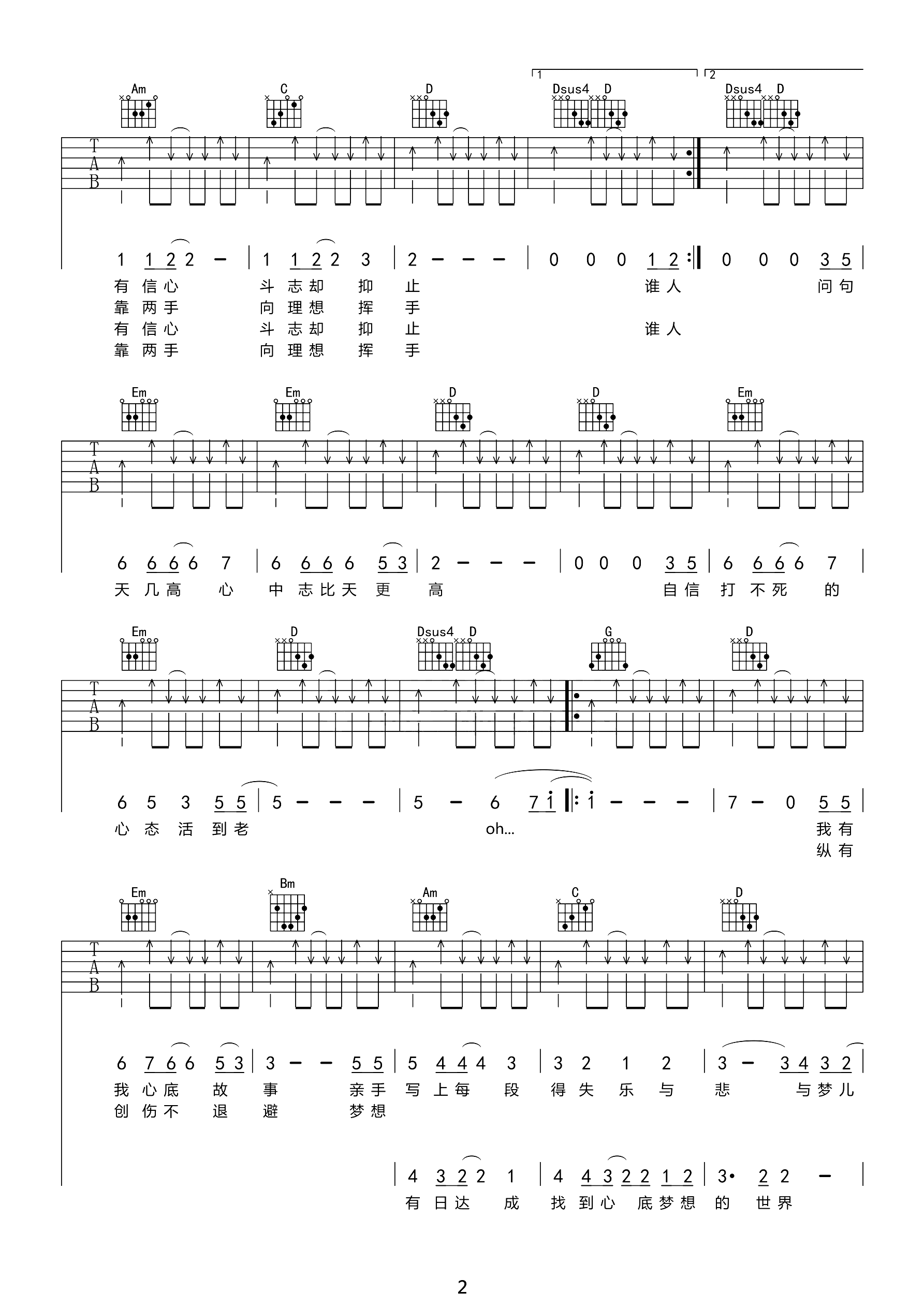 不再犹豫吉他谱预览图