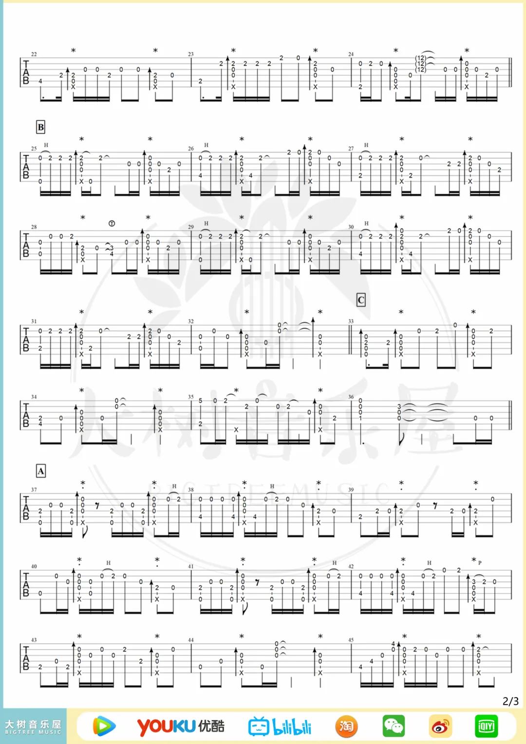 红颜如霜指弹吉他谱预览图