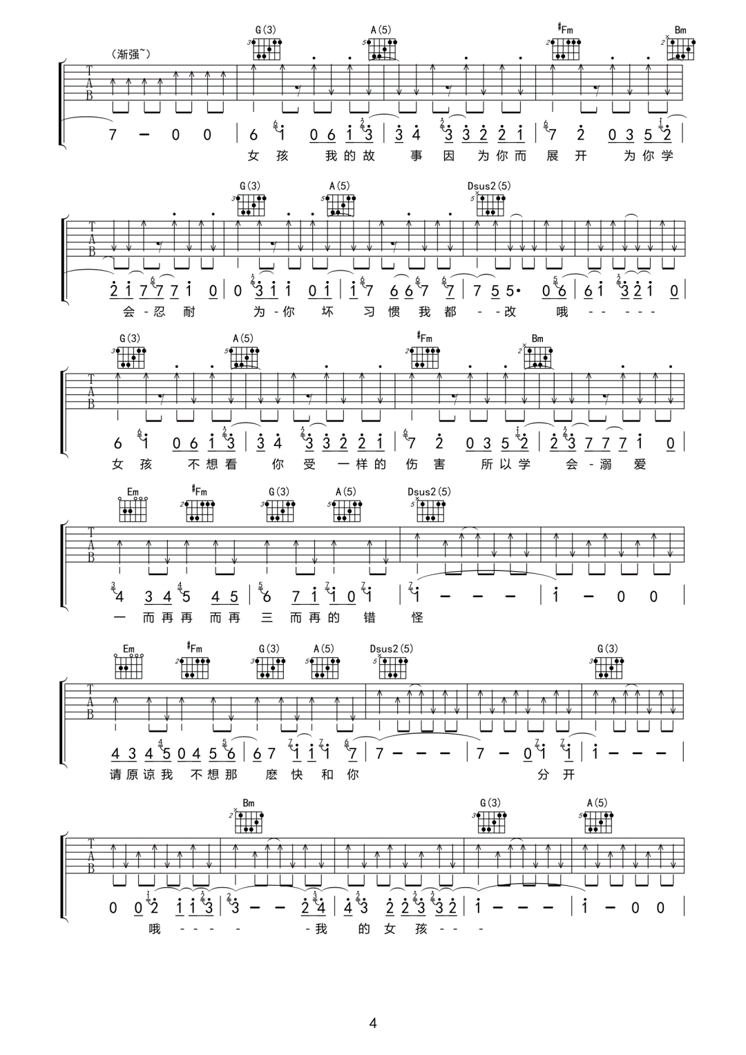 女孩吉他谱预览图