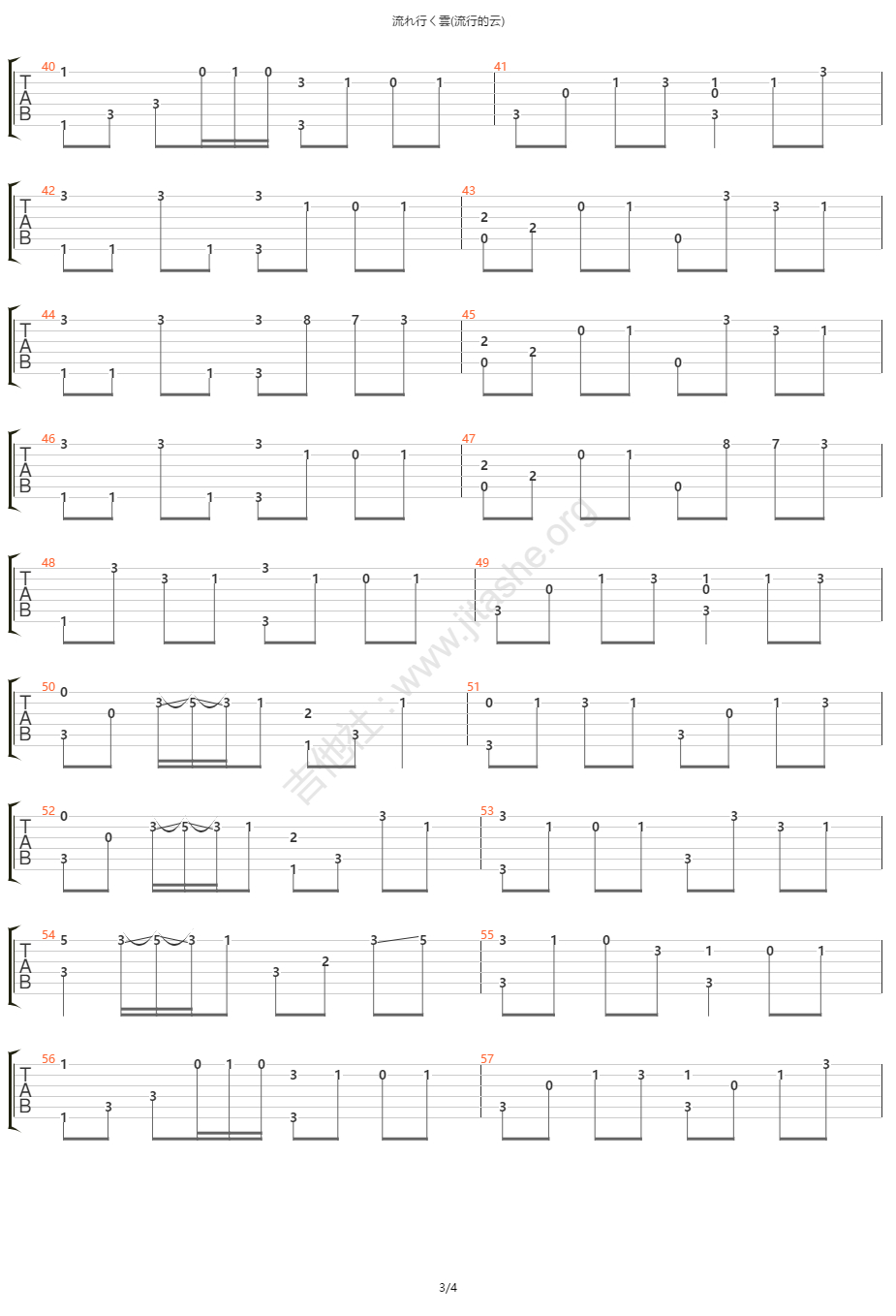 流行的云指弹吉他谱预览图