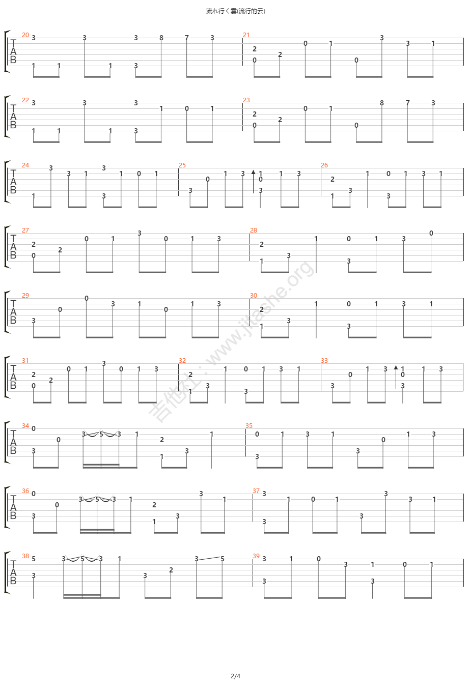 流行的云指弹吉他谱预览图