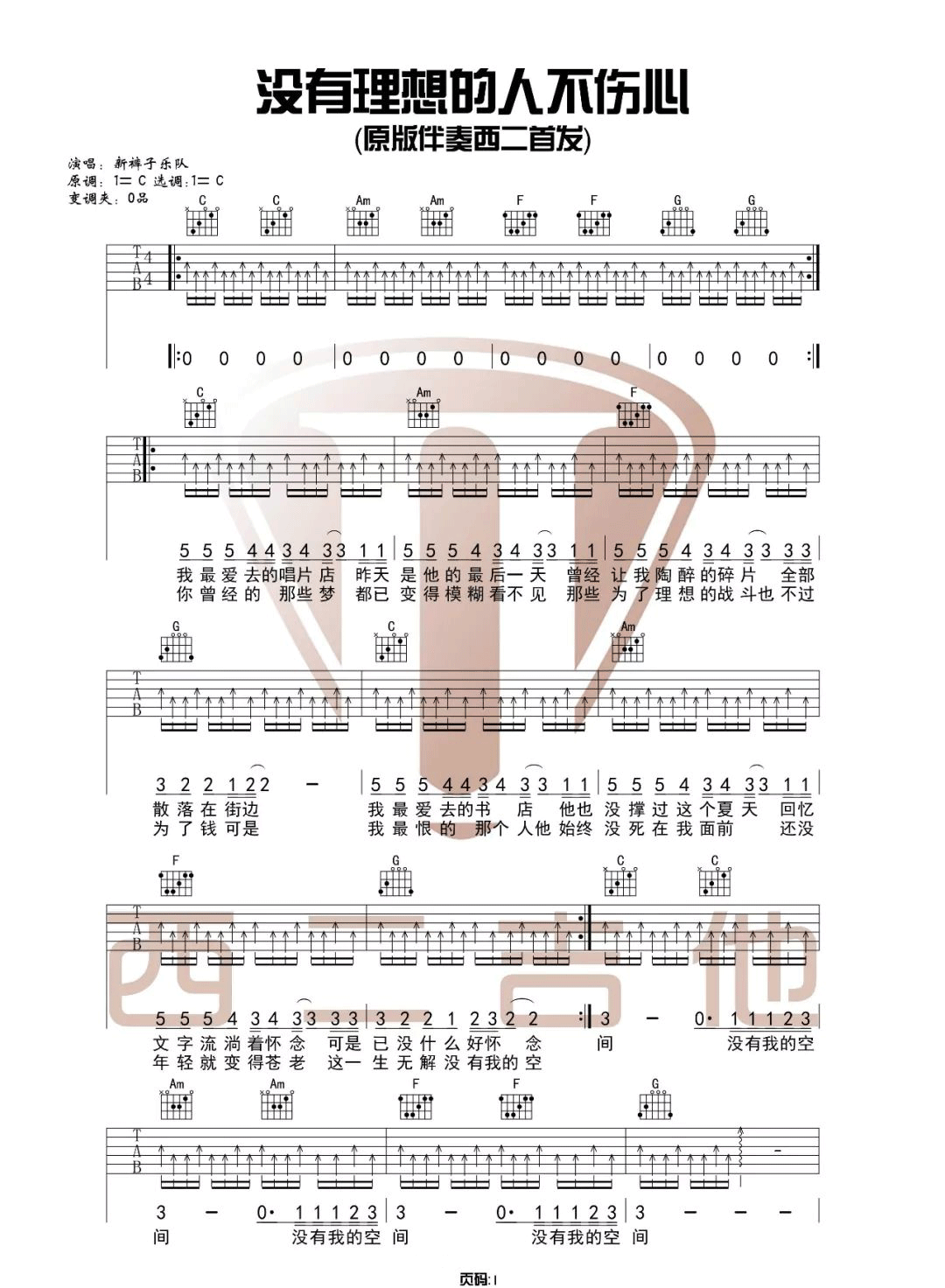 没有理想的人不伤心吉他谱预览图