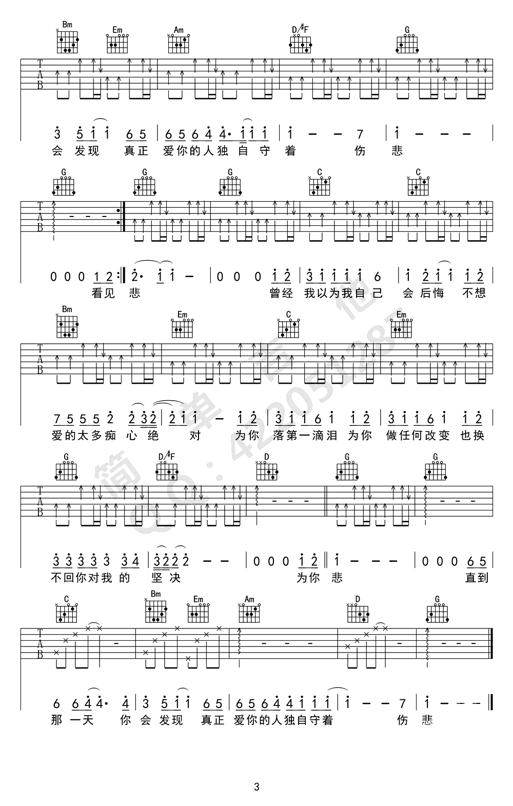 痴心绝对吉他谱预览图