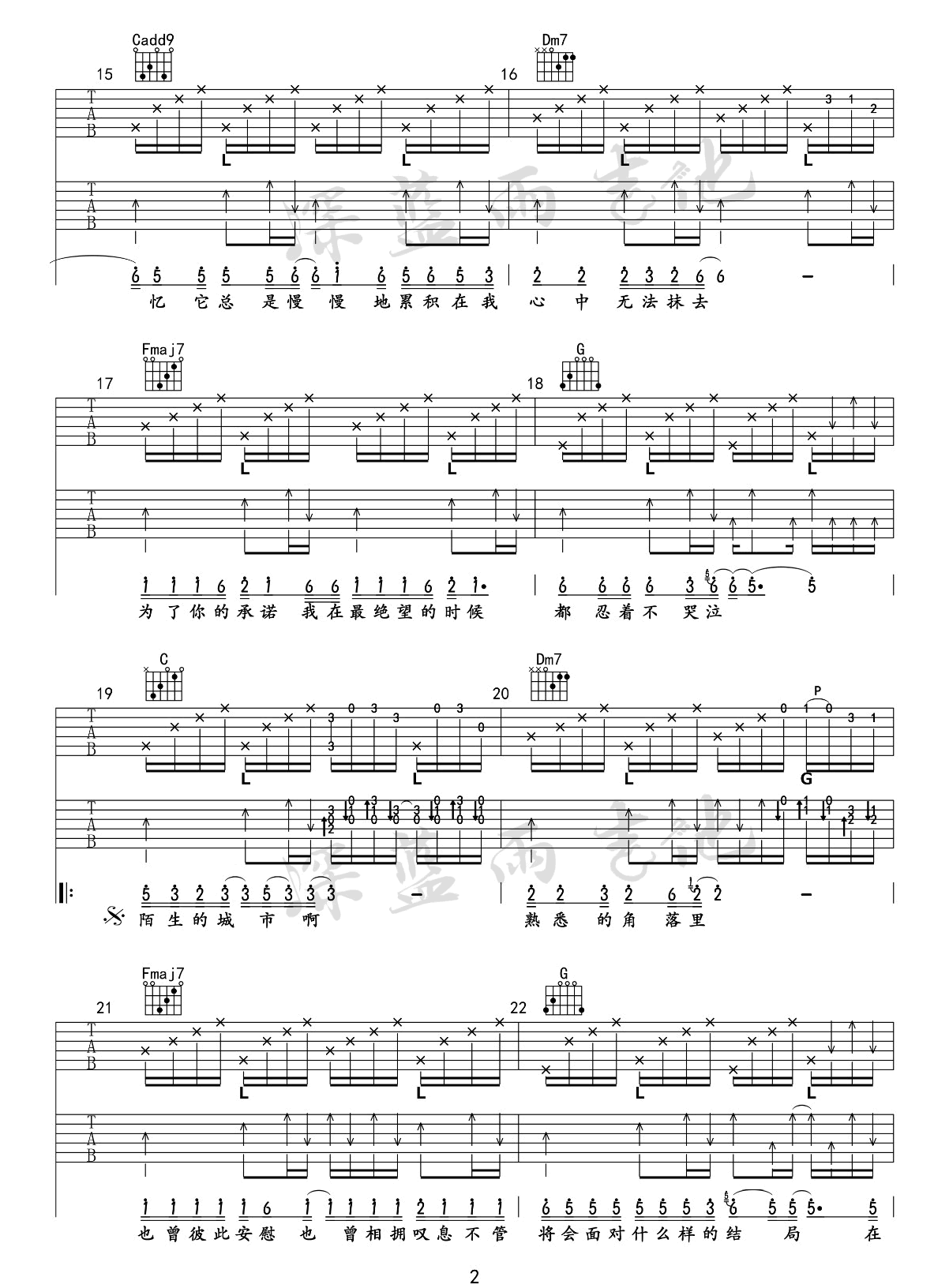 漂洋过海来看你吉他谱预览图