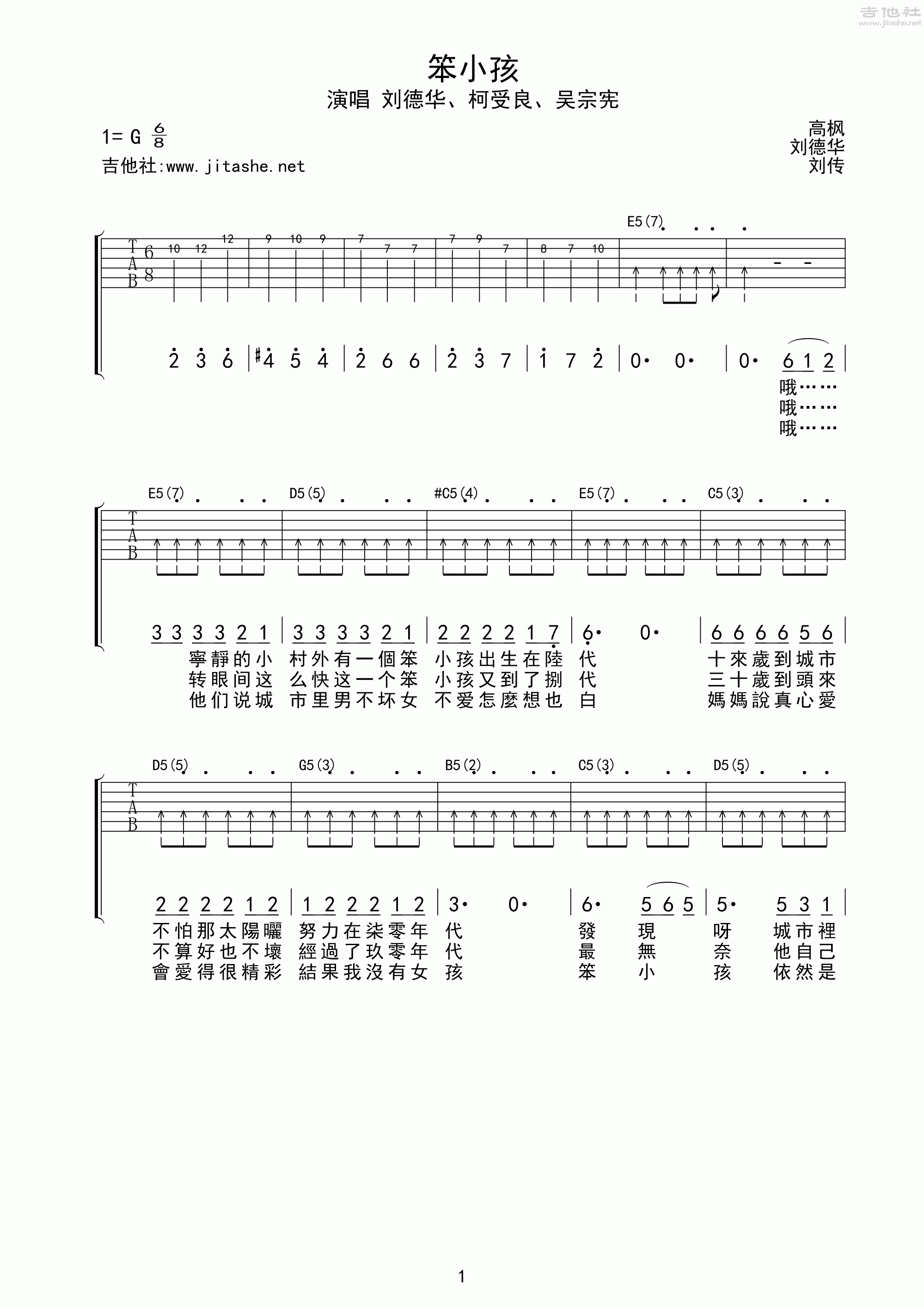 笨小孩吉他谱预览图