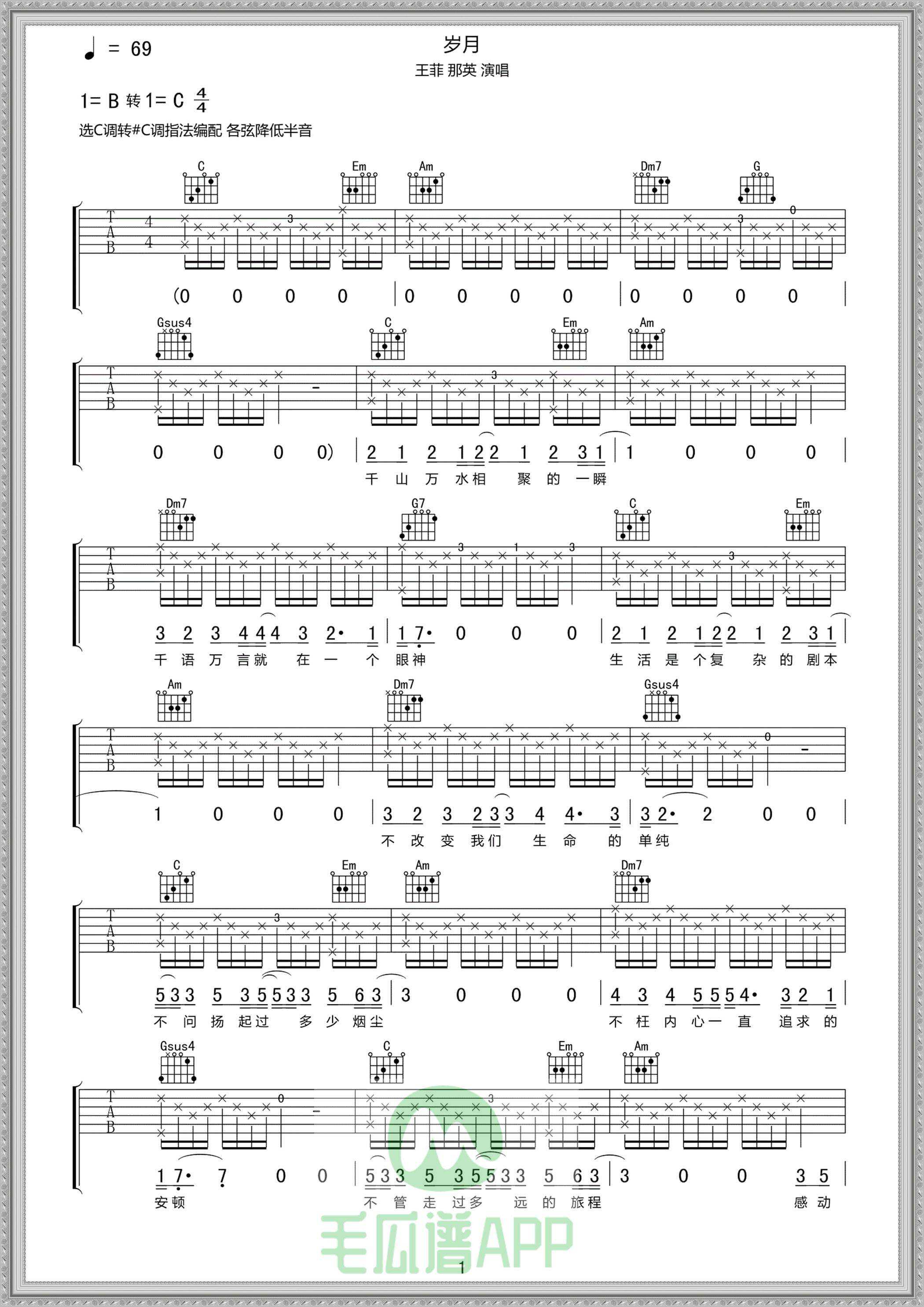 岁月吉他谱预览图