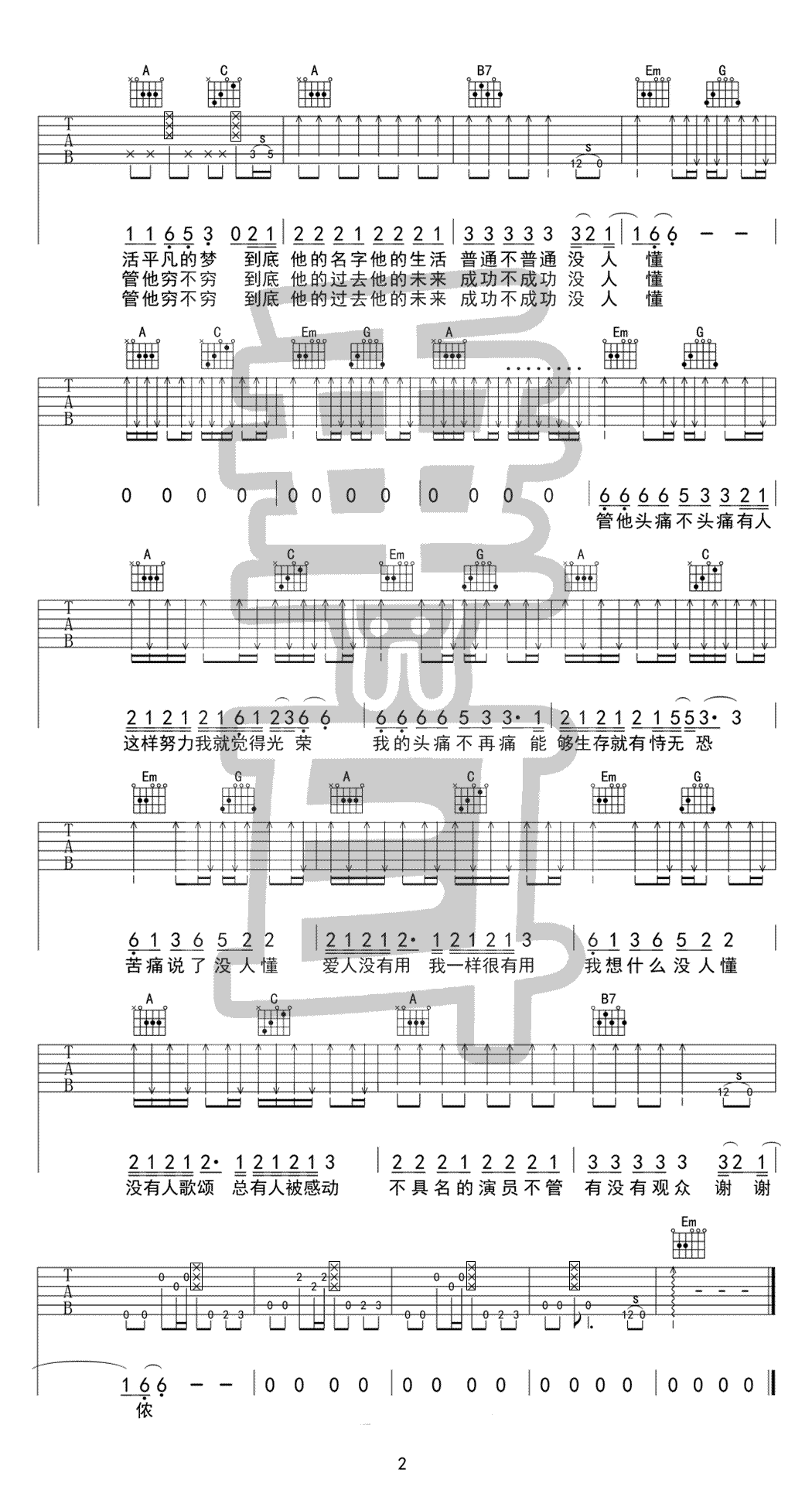 谢谢侬吉他谱预览图