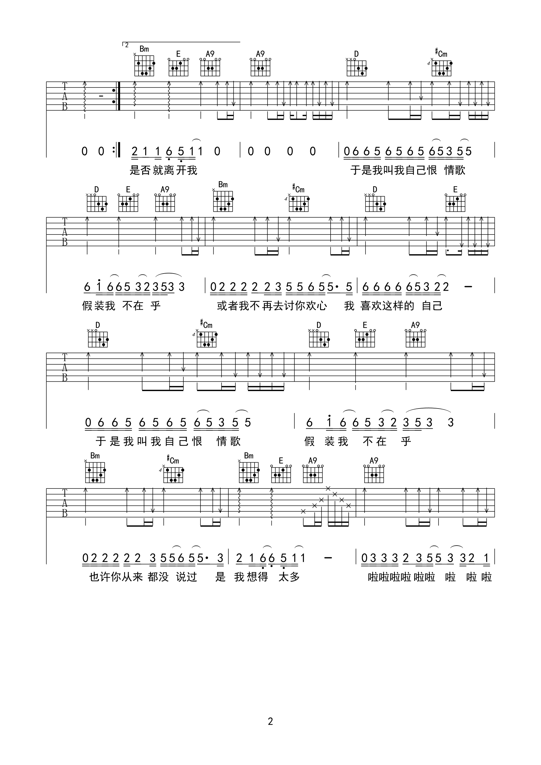 恨情歌吉他谱预览图