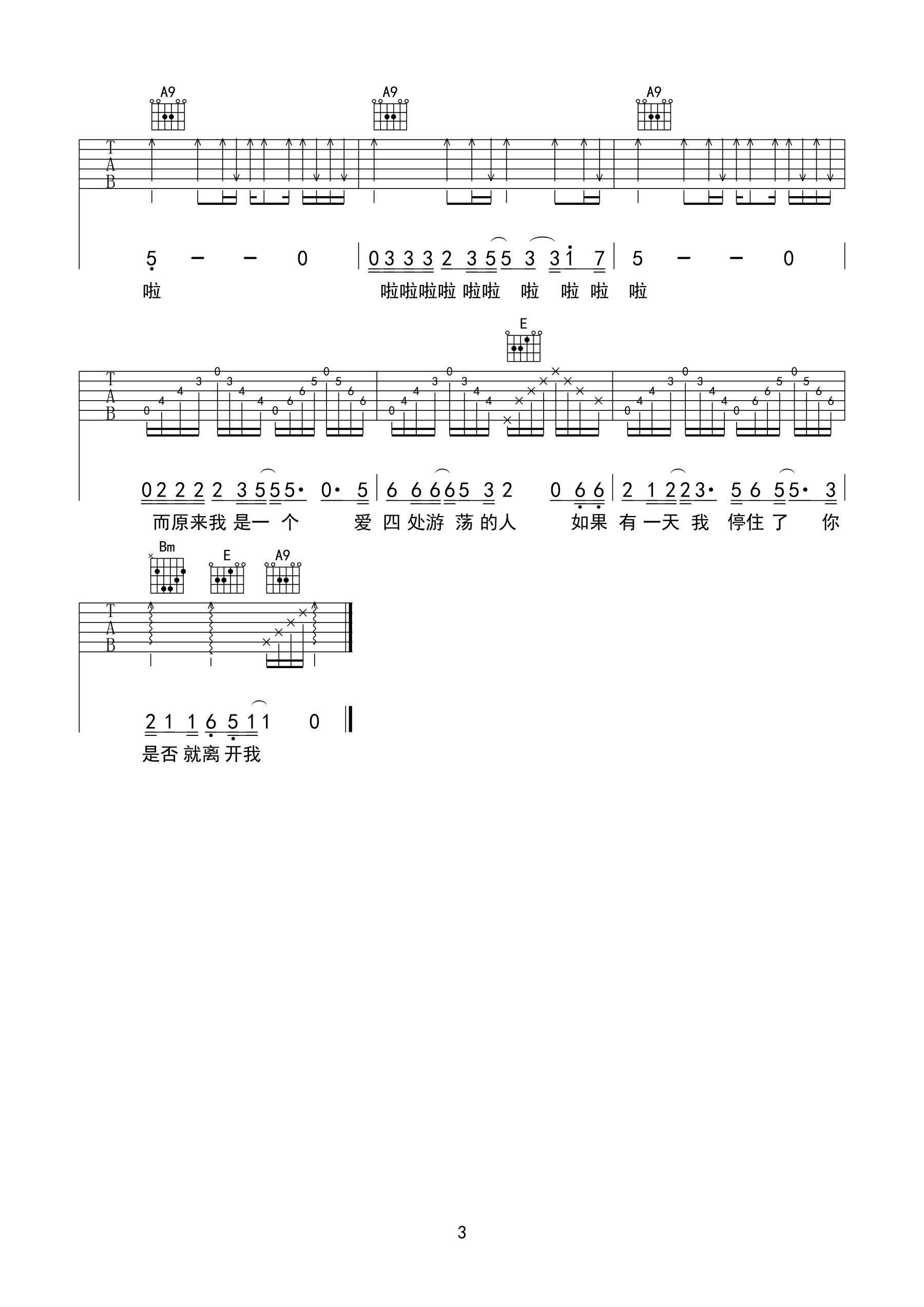 恨情歌吉他谱预览图