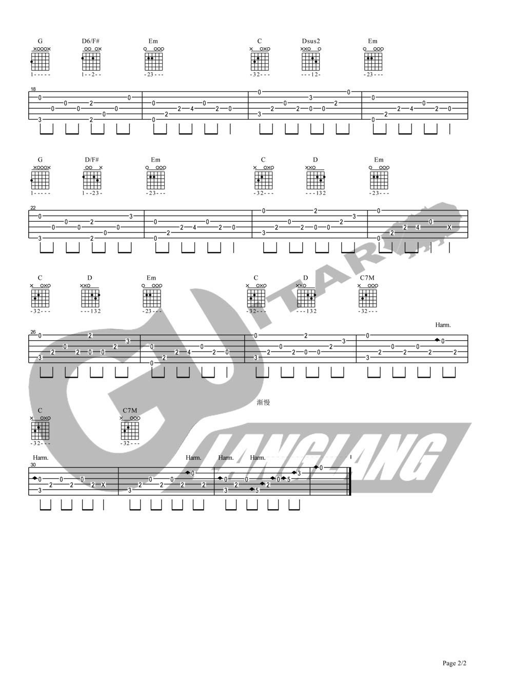 Alone指弹吉他谱预览图