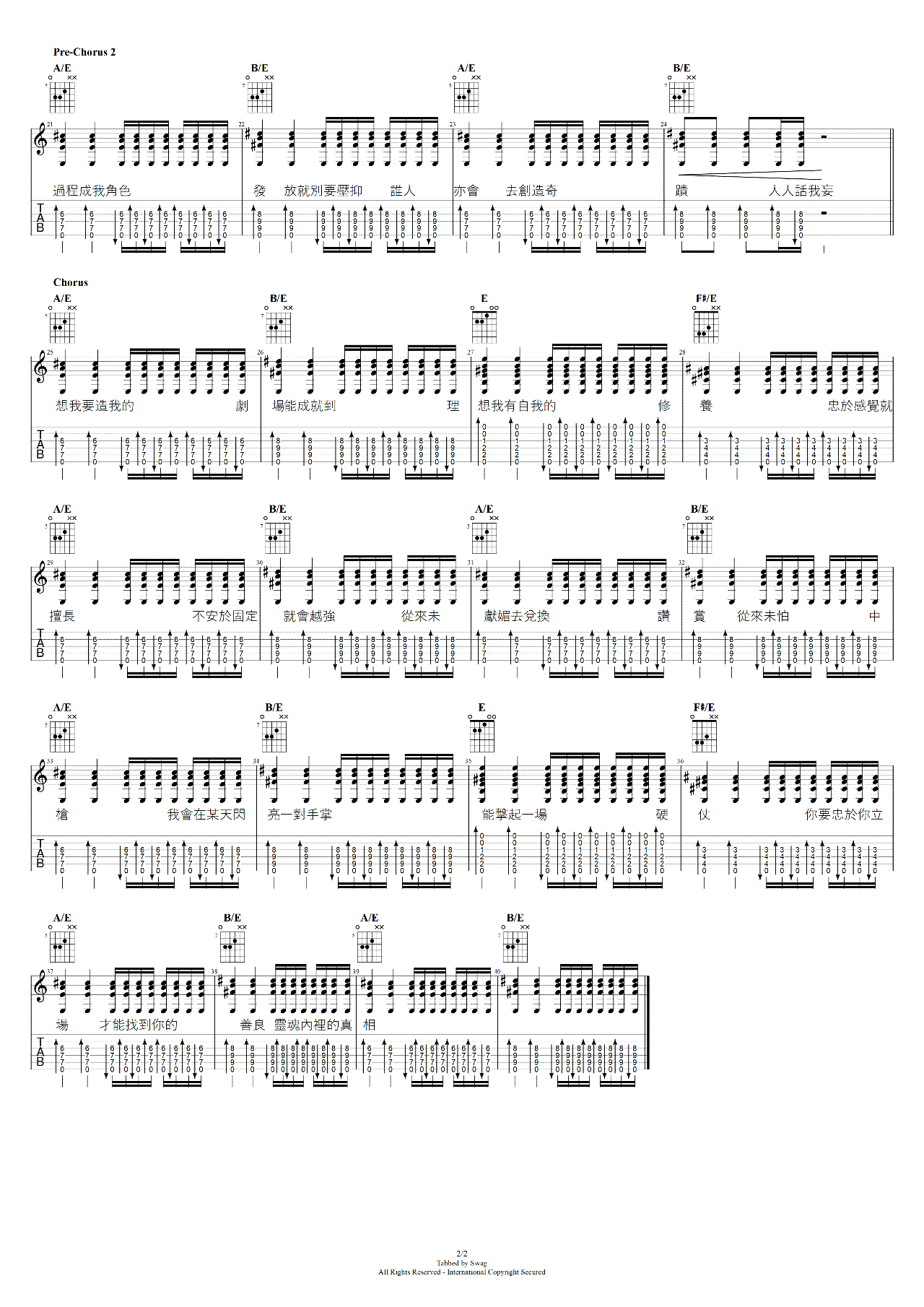 演员的自我修养吉他谱预览图