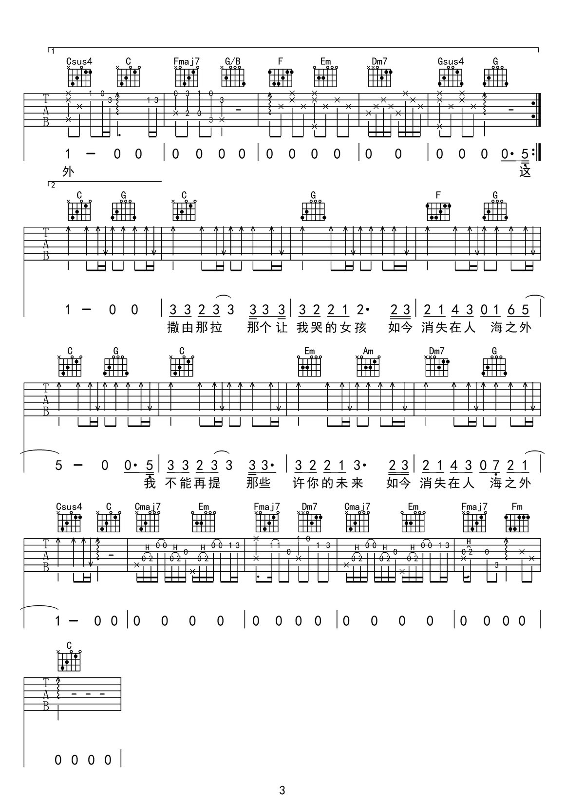 从前那个女孩吉他谱预览图