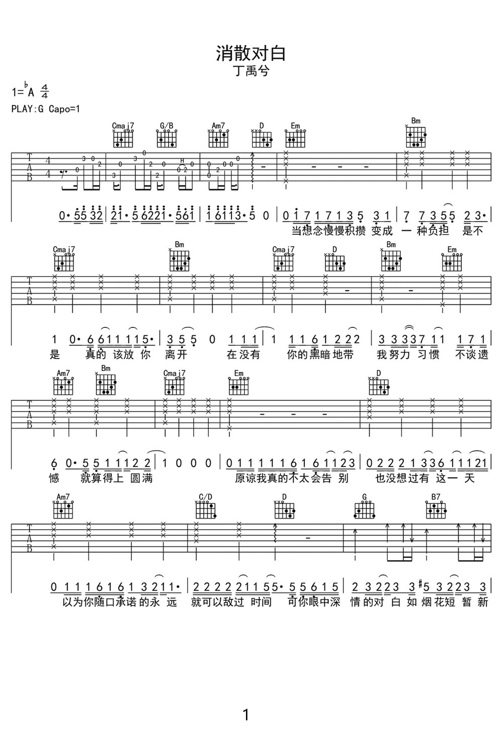 消散对白吉他谱预览图