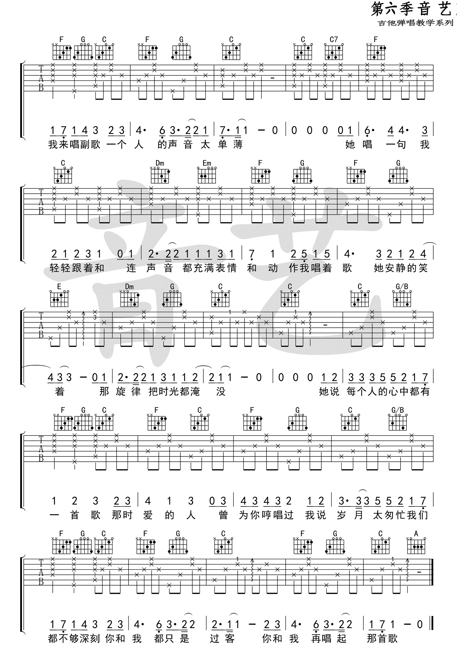 她说每个人的心中都有一首歌吉他谱预览图