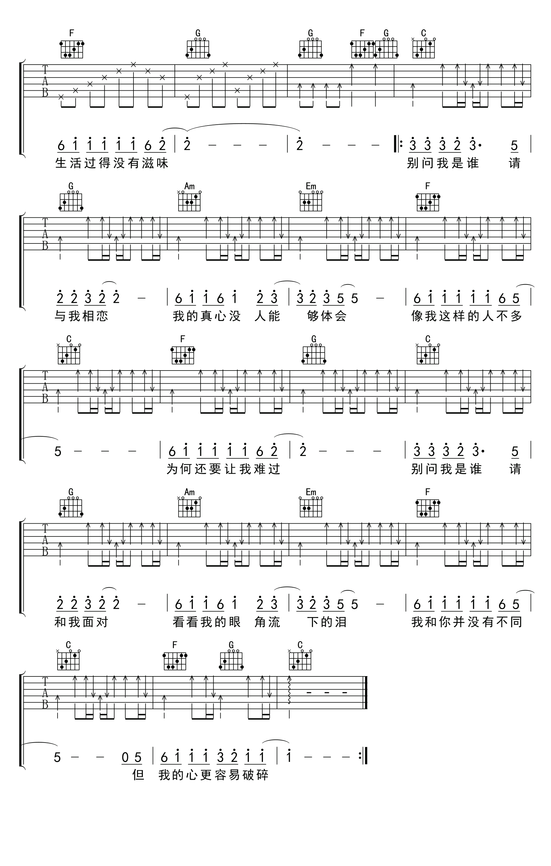 别问我是谁吉他谱预览图