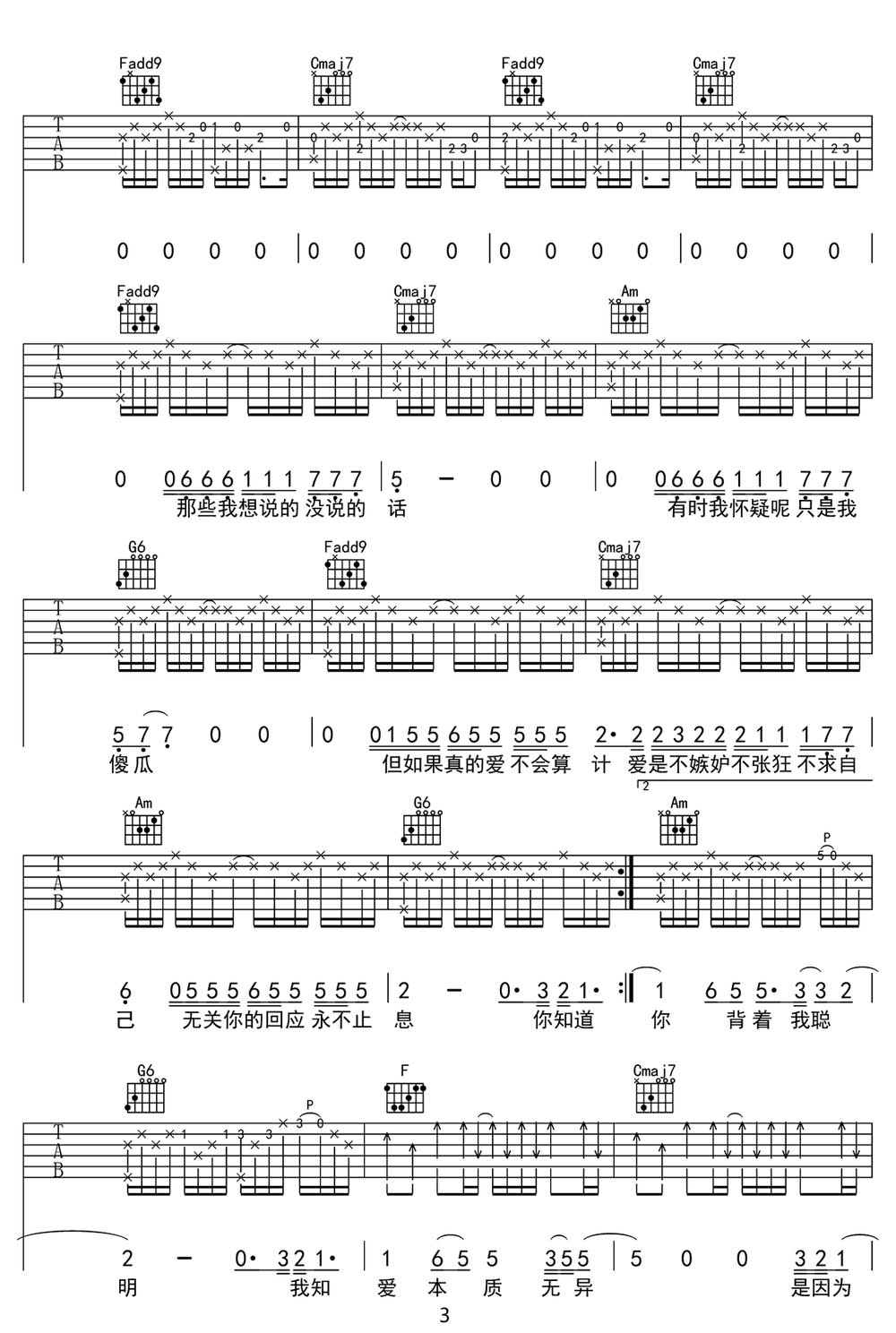 唯一吉他谱预览图