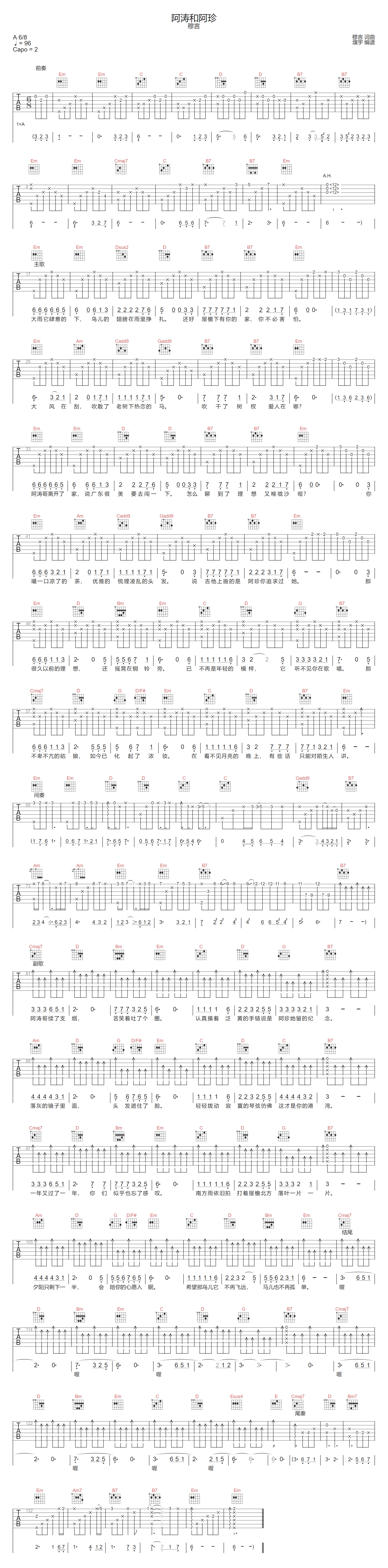阿涛和阿珍吉他谱预览图
