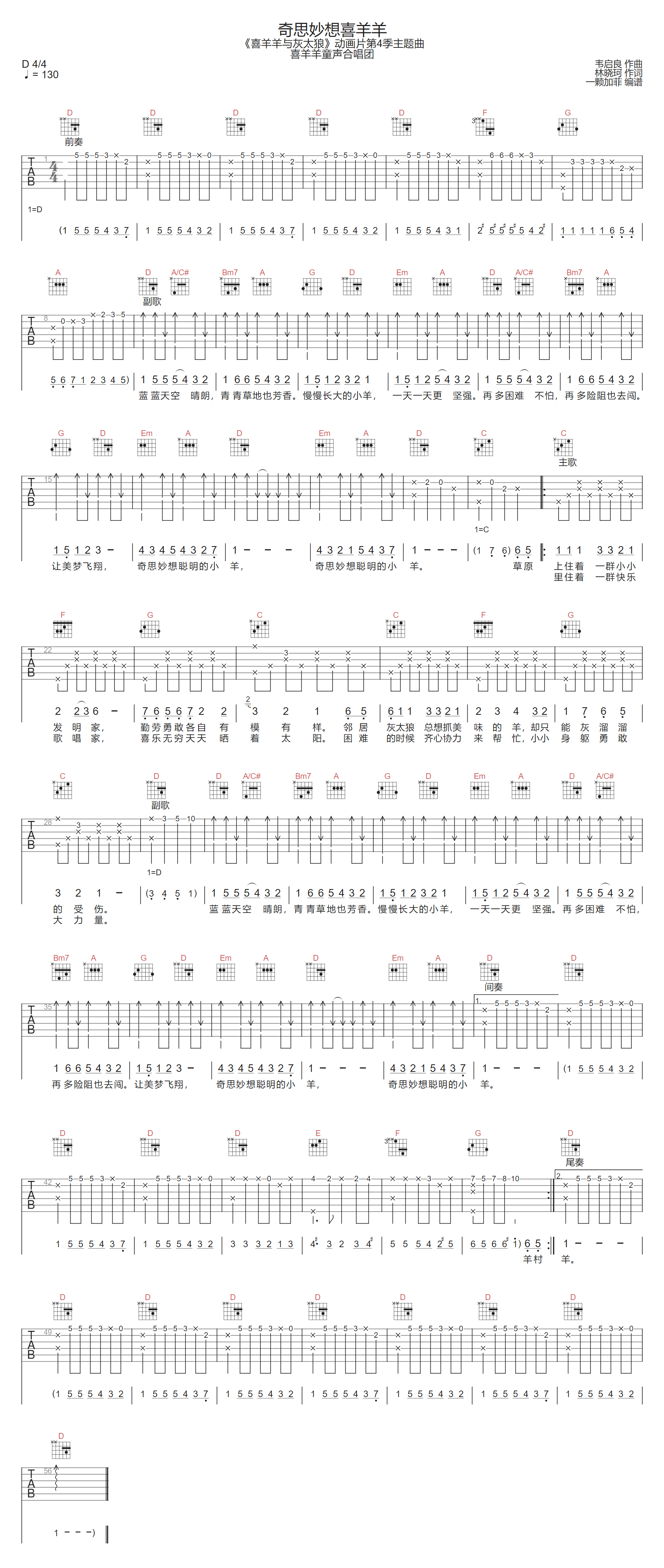 奇思妙想喜羊羊吉他谱预览图