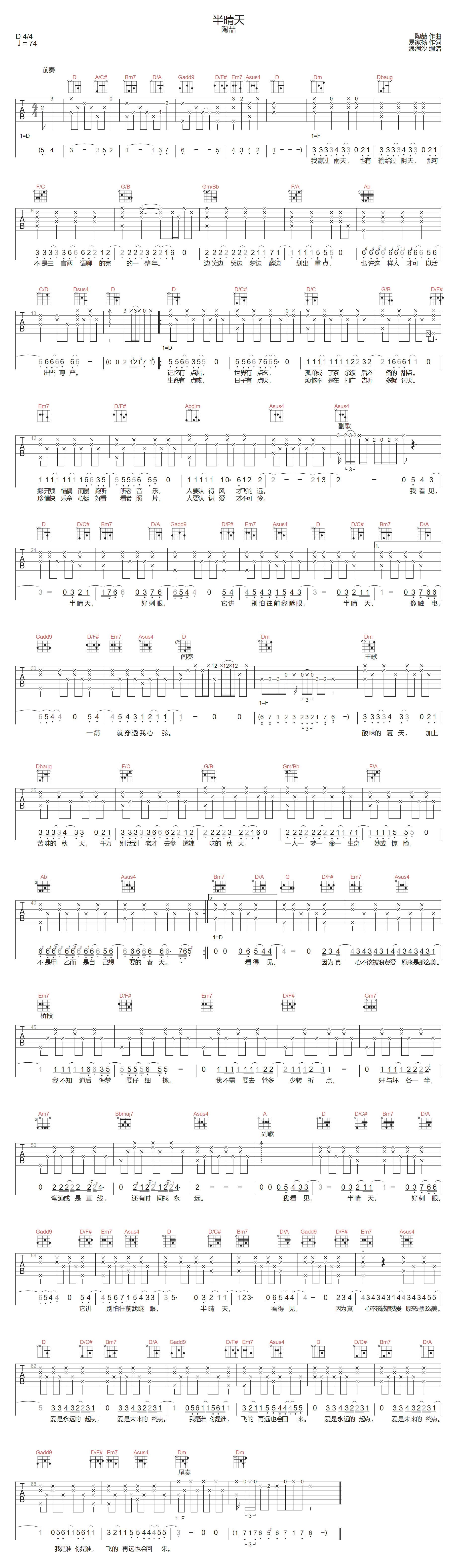 半晴天吉他谱预览图