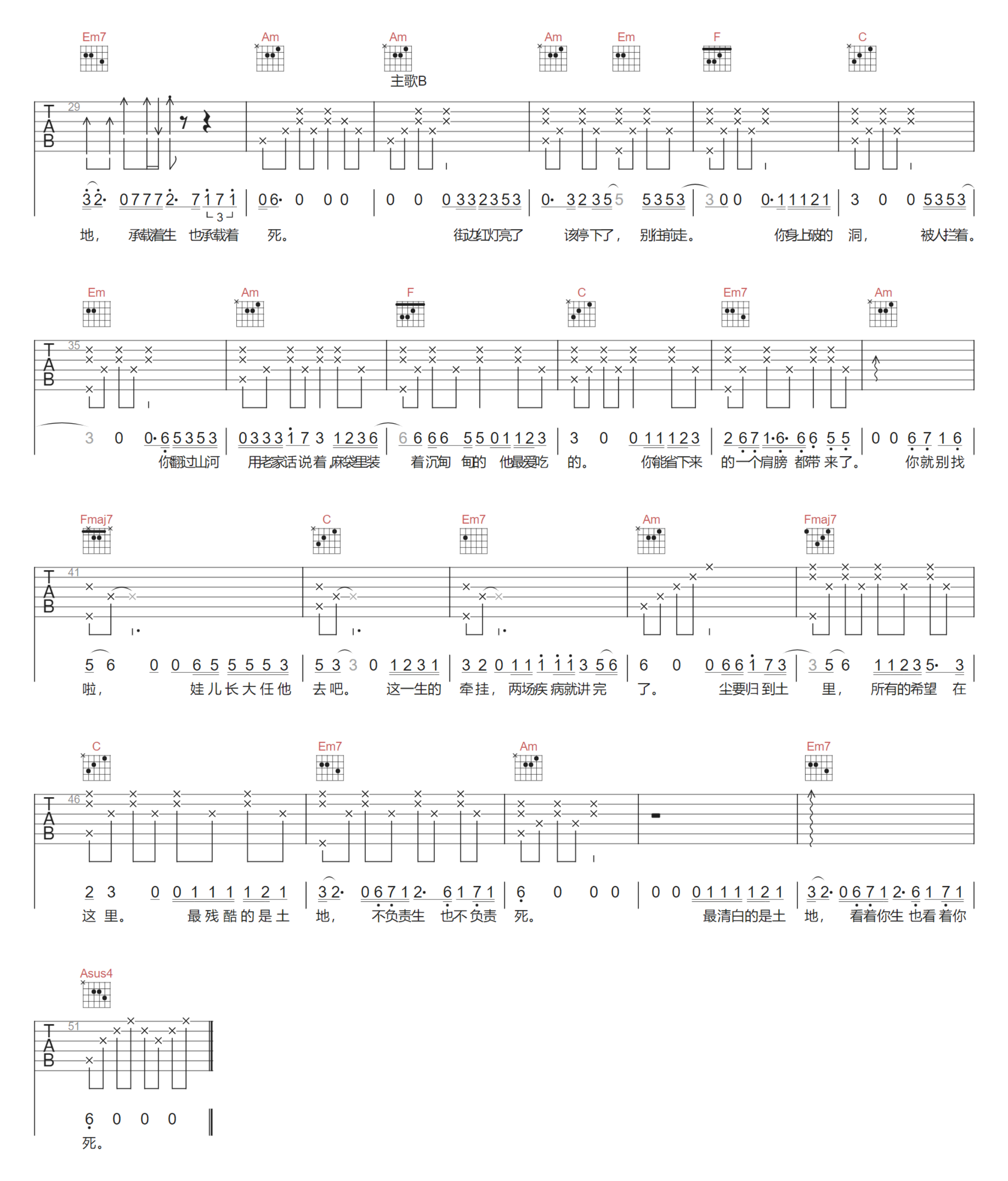 农民与土地吉他谱预览图