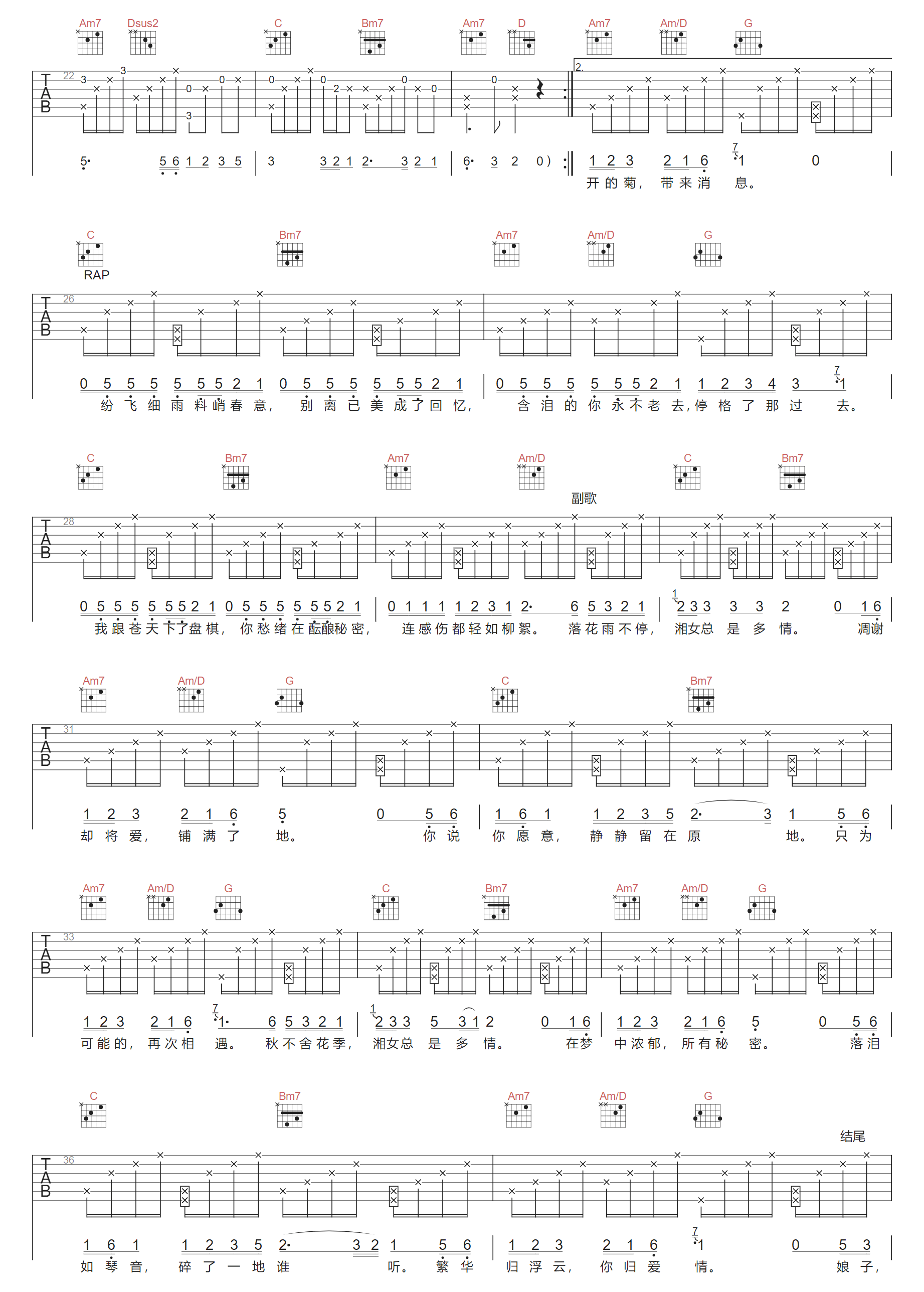 湘女多情吉他谱预览图