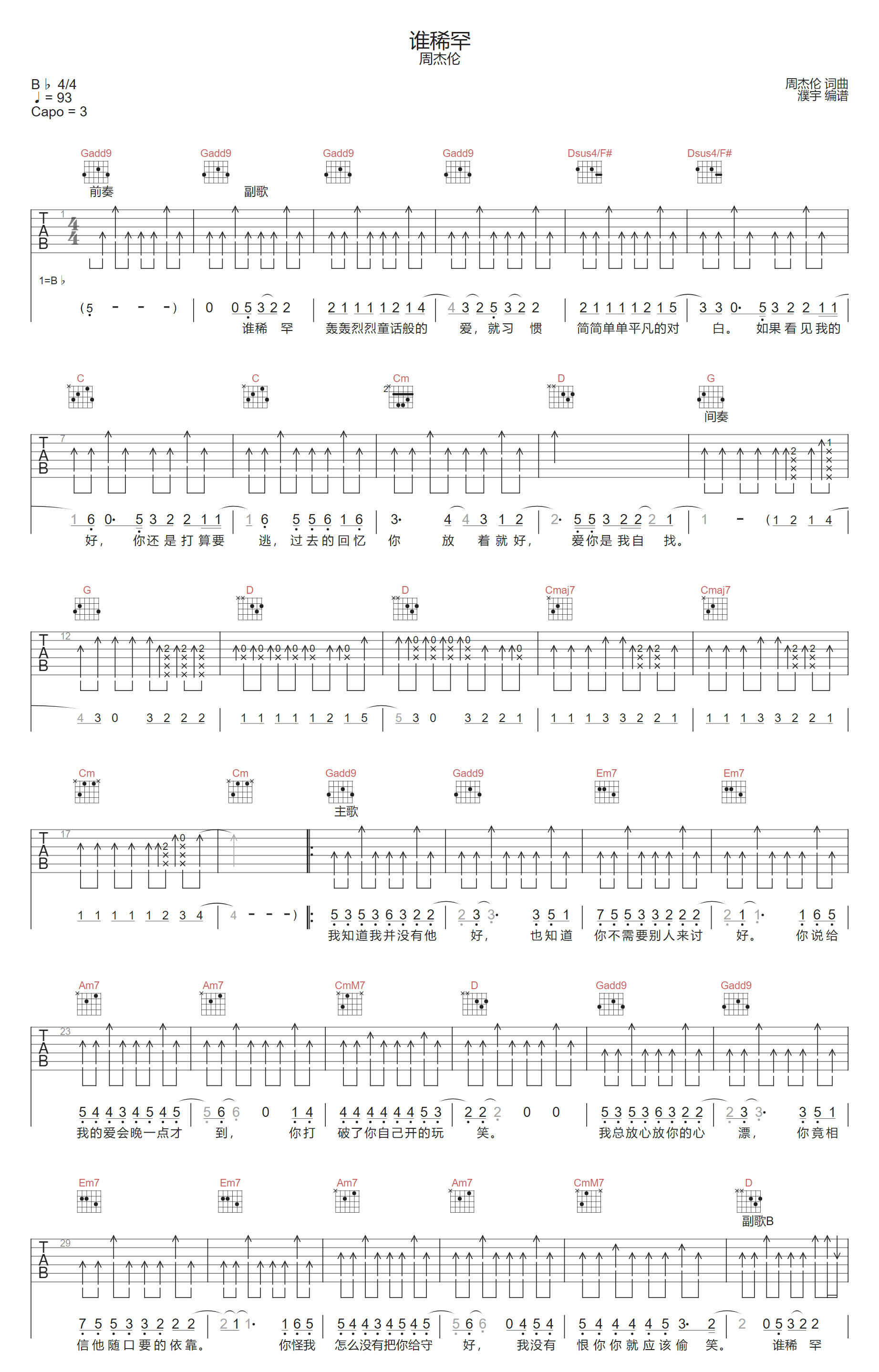 谁稀罕吉他谱预览图