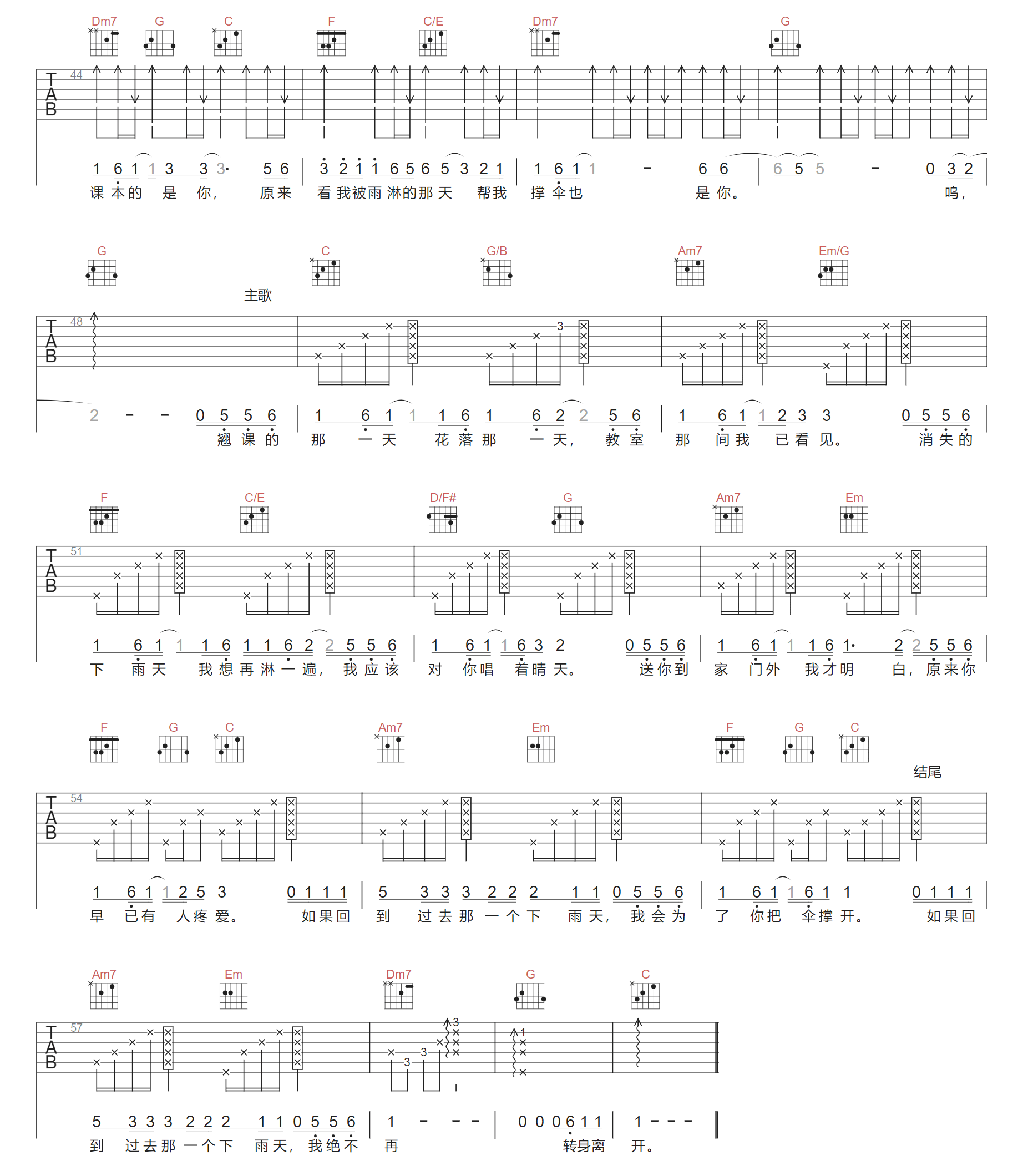 那天下雨了吉他谱预览图